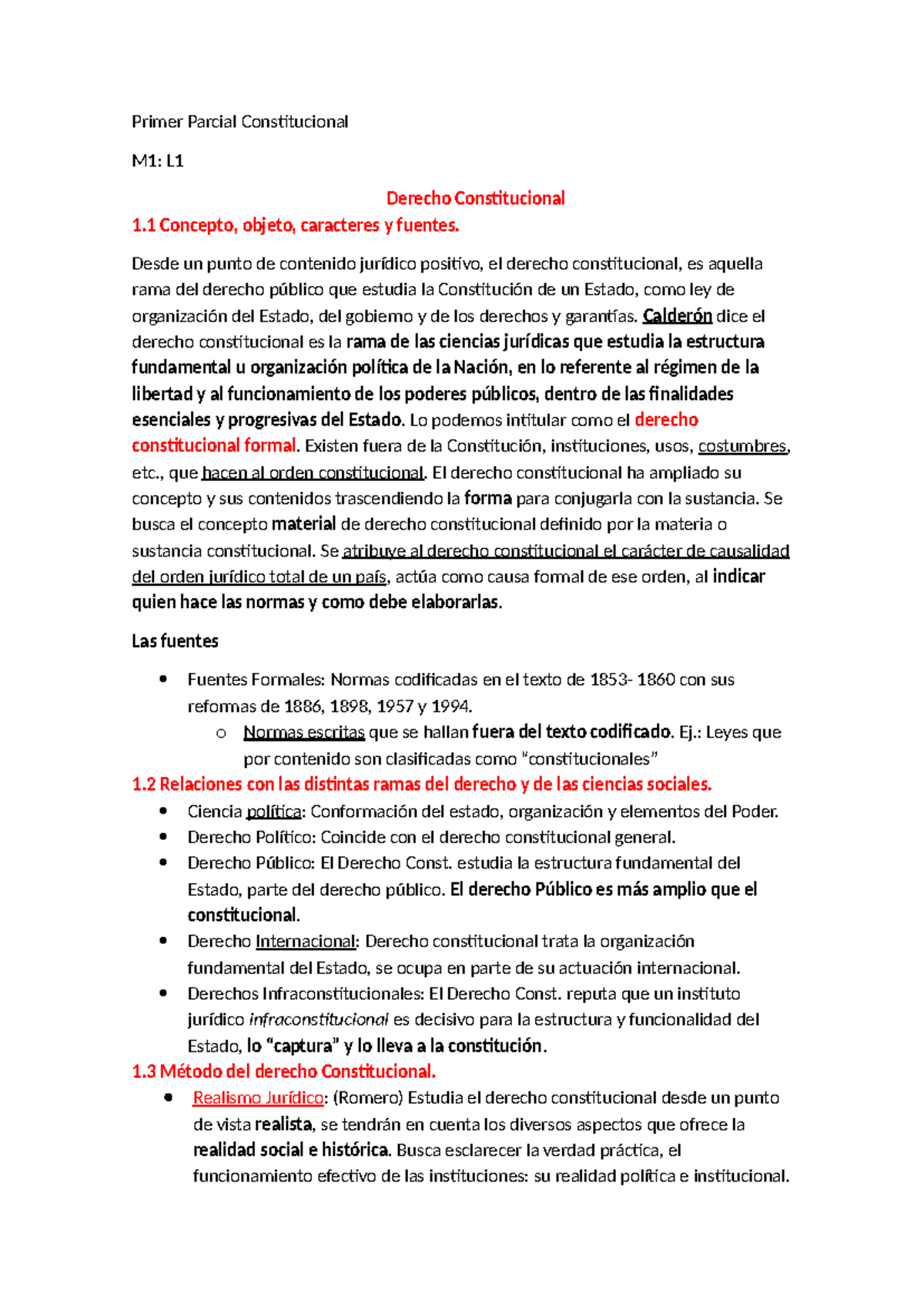 Resumen del Primer Parcial de Derecho Constitucional M1: Conceptos y ...