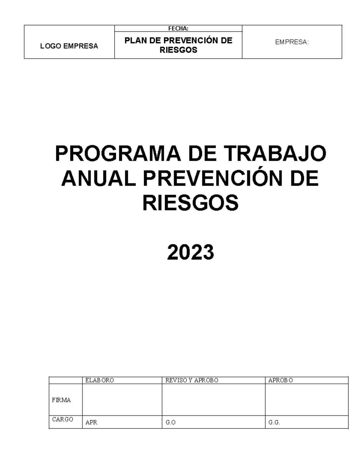 Programa de Prevención de Riesgos 2023 - MAESTRANZA VERDUGO - Studocu