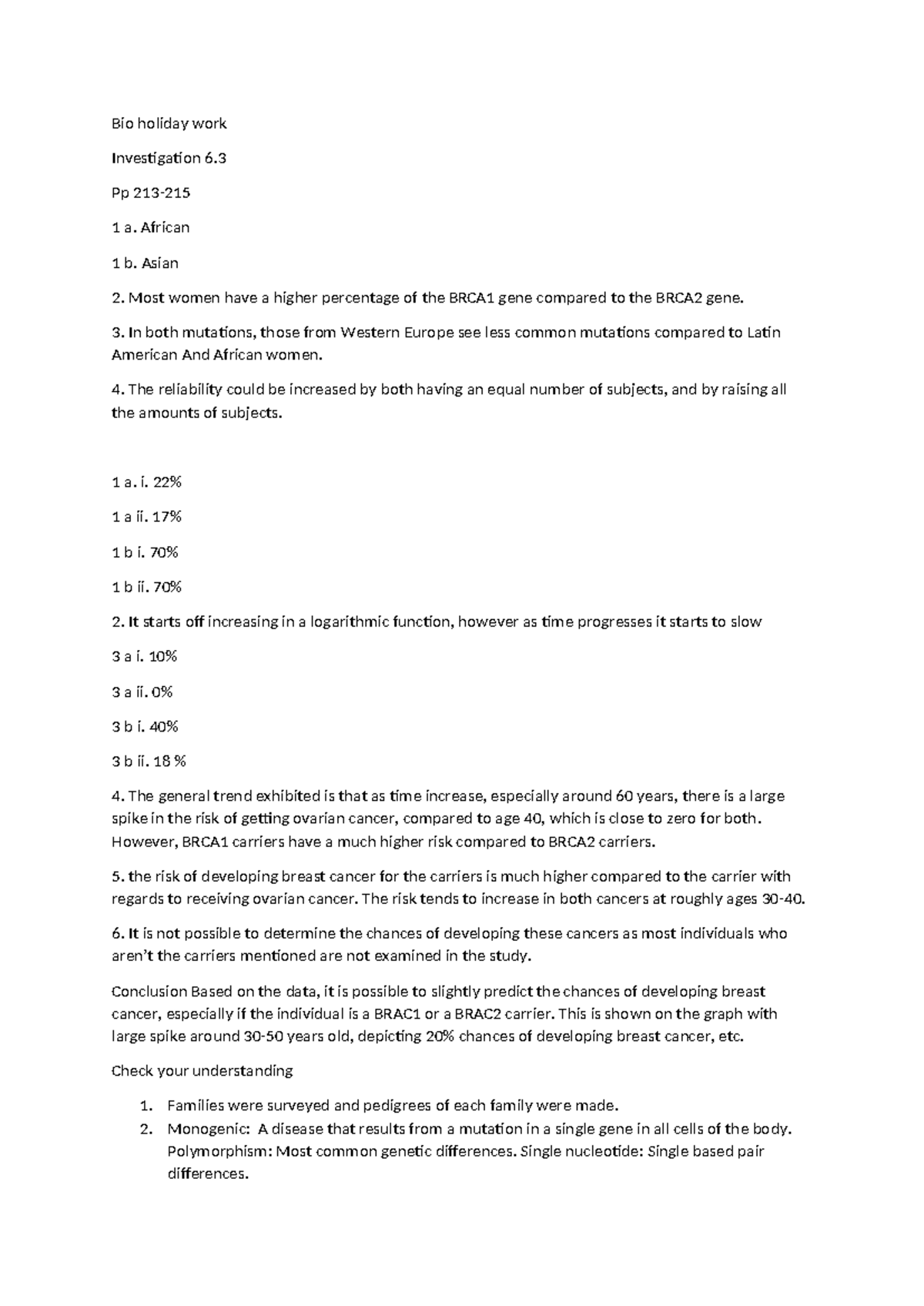 Bio 101 Final Exam Review: BRCA Gene Insights and Cancer Risks - Studocu