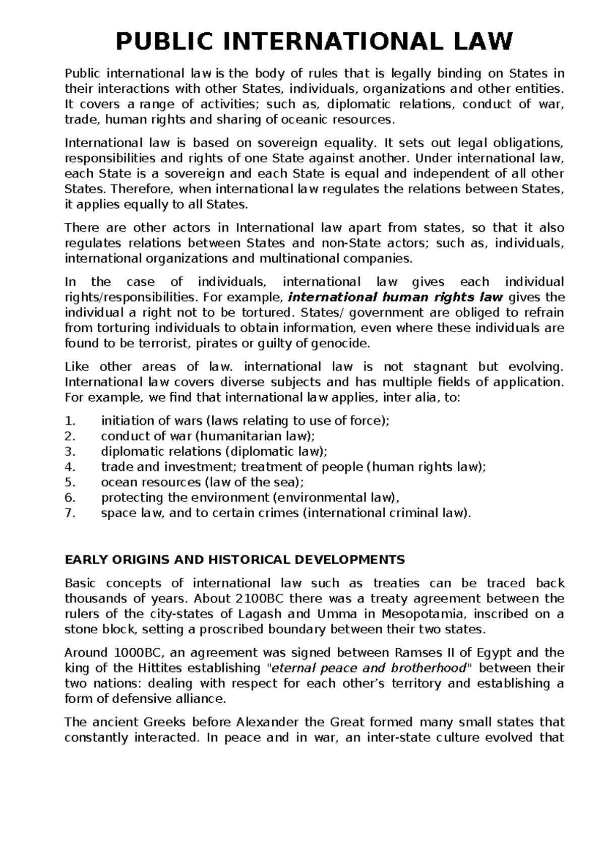 Public International Law Notes: Concepts, History & Evolution - Document Preview