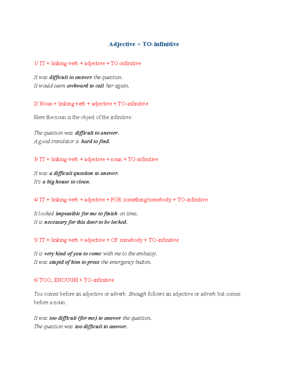 Adjective + TO-infinitive Grammar Rules and Examples - Studocu