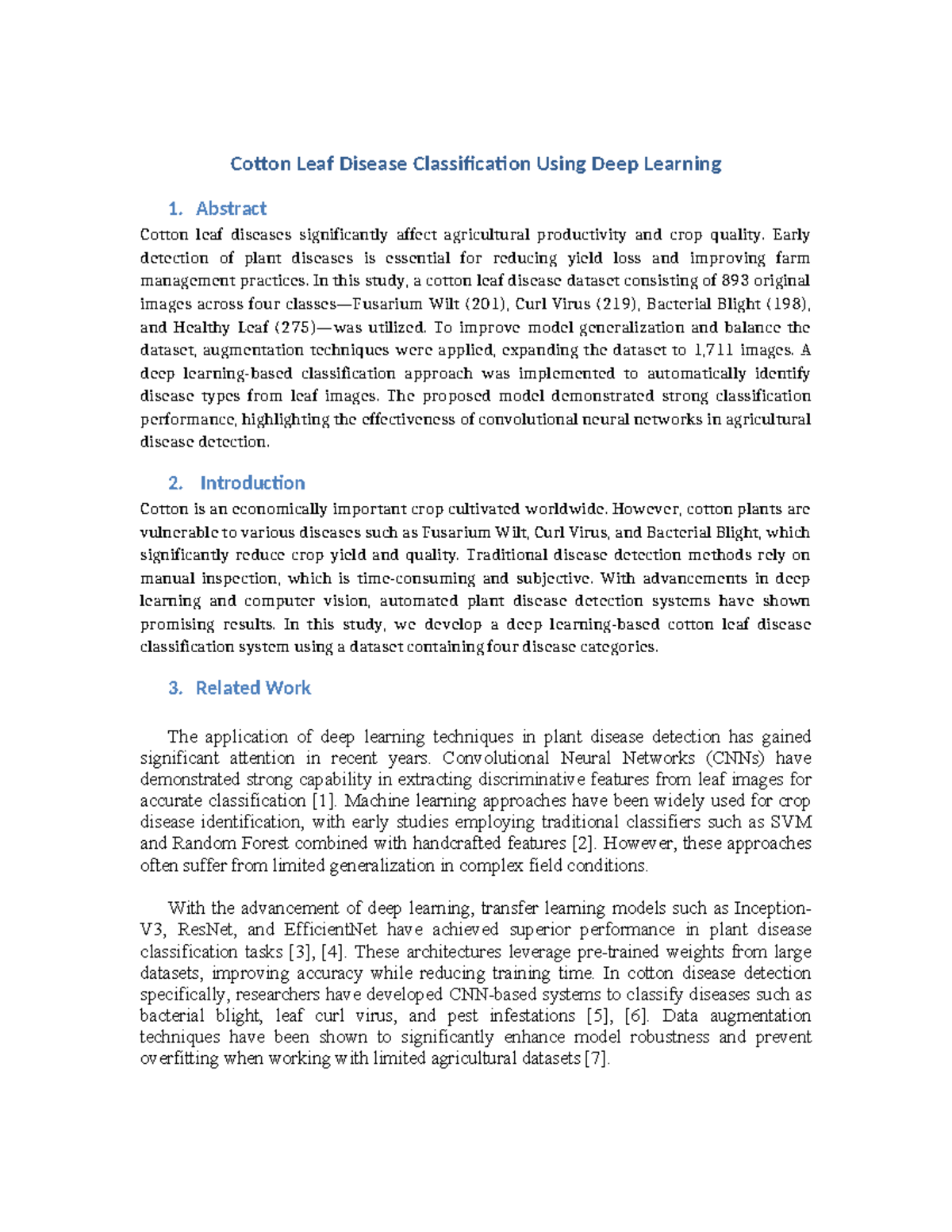 Cotton Leaf Disease Classification Using Deep Learning Techniques - Studocu