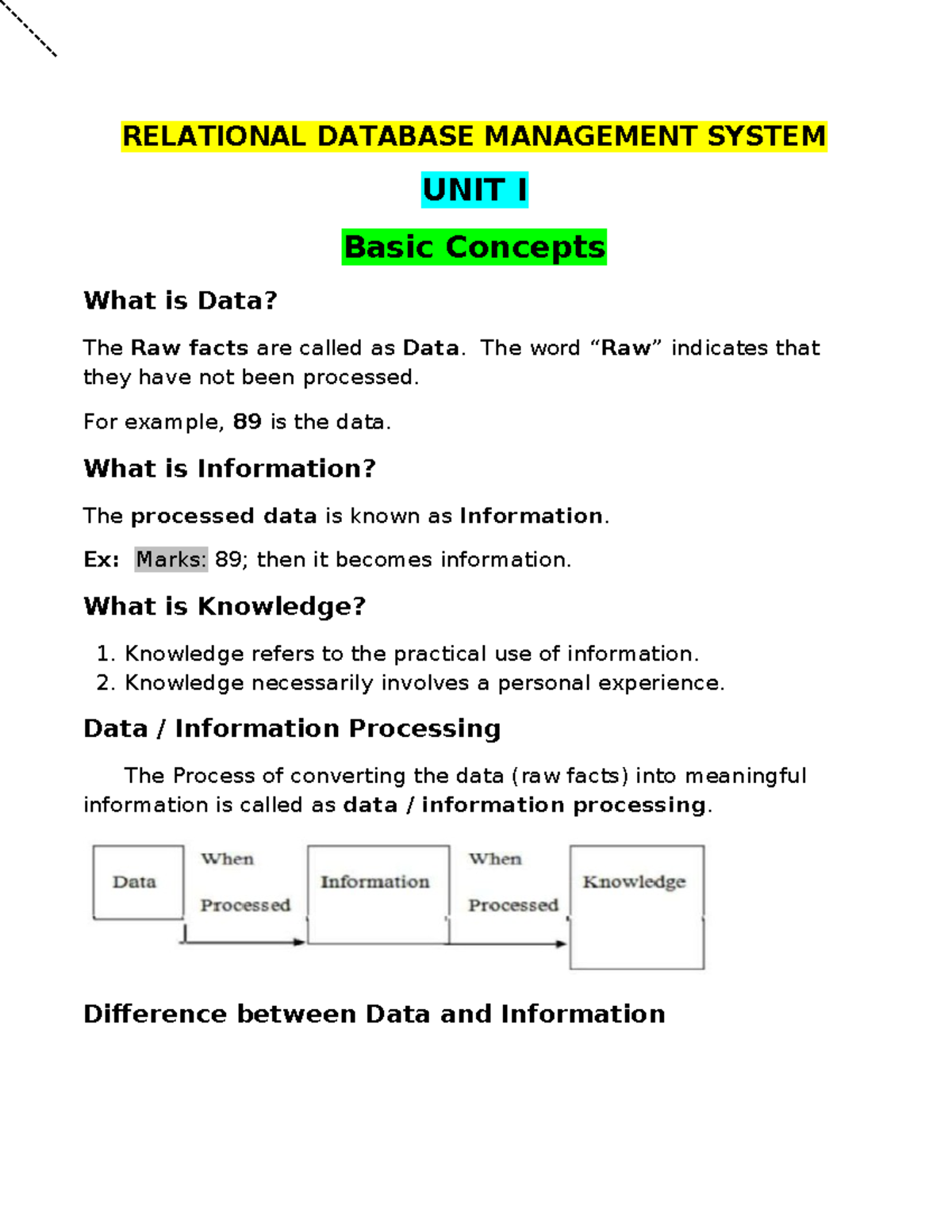 Rdbms Notes - ASFDSFS - RELATIONAL DATABASE MANAGEMENT SYSTEM UNIT I ...