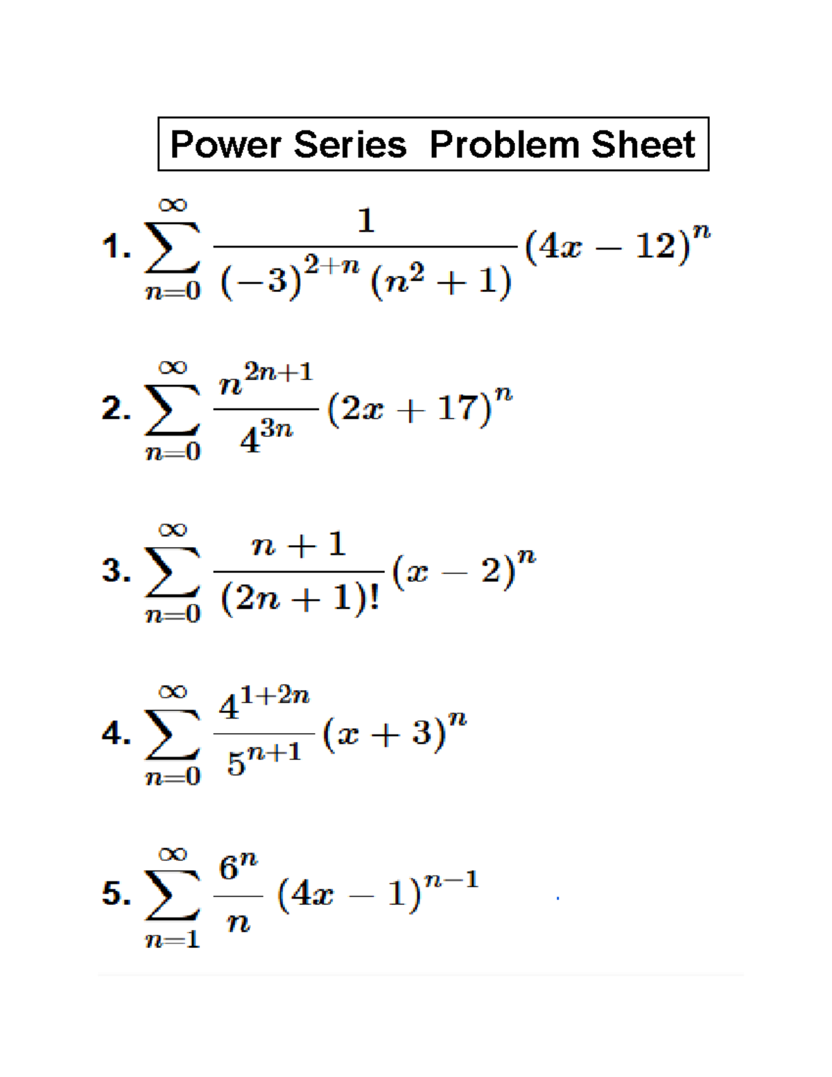 Problem sheet Power series Solution - Calculus And Analytical Geometry ...