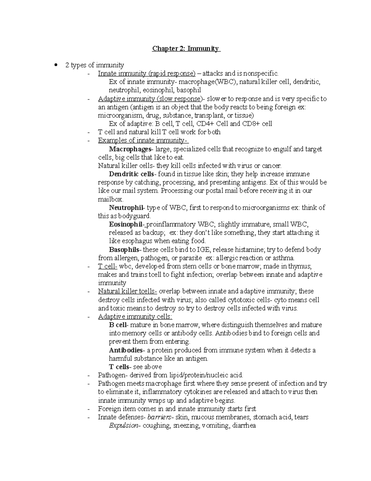 WS-Ch 2- Immunity - Detailed Lecture Notes and Key Concepts - Studocu
