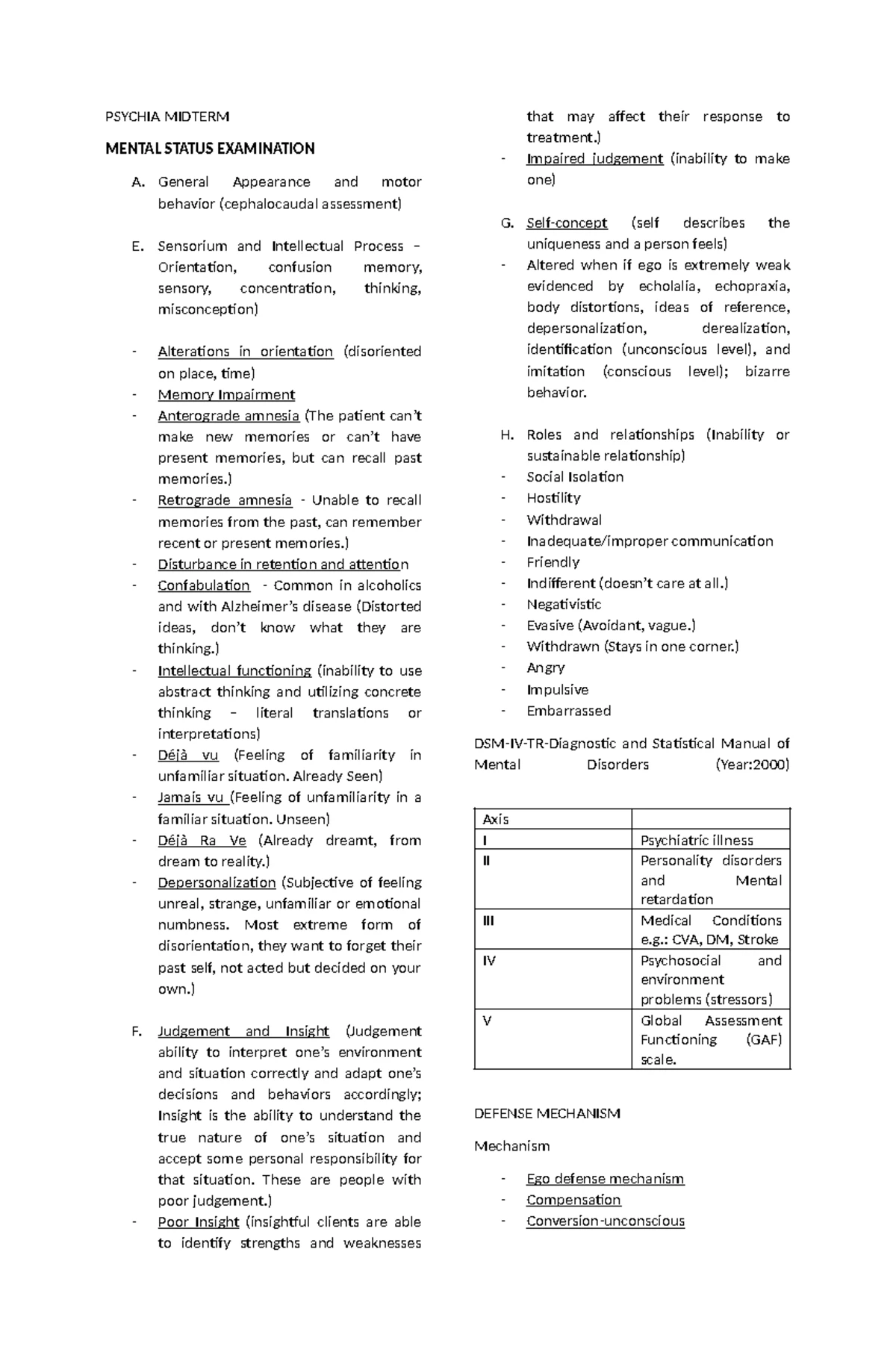 NCM 117 Psychiatric Nursing Terminologies and Concepts Review - Studocu