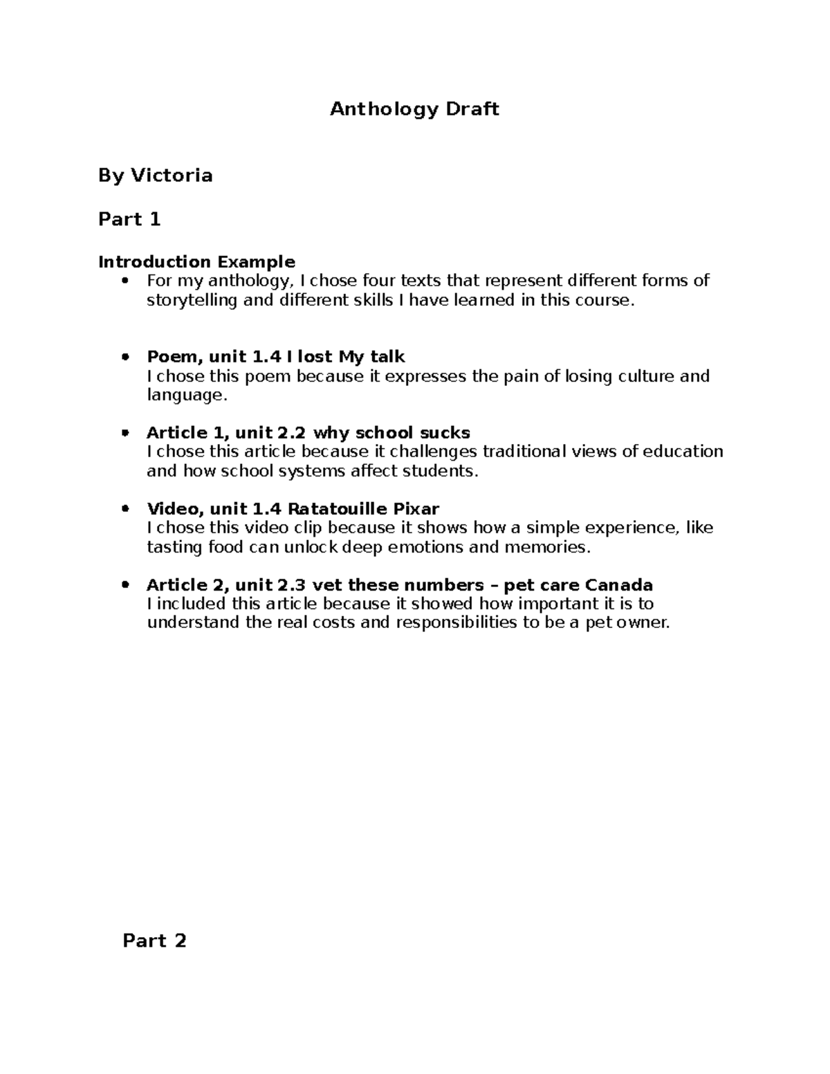 Anthology Draft: Exploring Storytelling Forms and Skills - Studocu