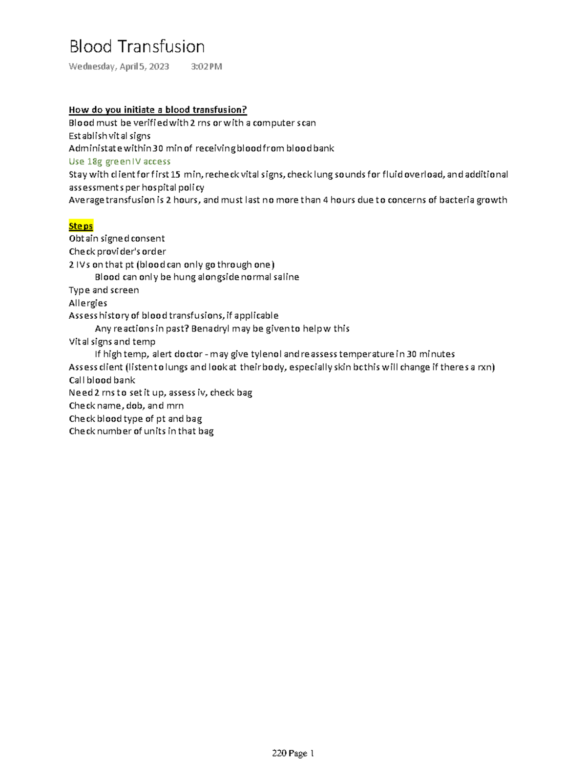 Blood Transfusion - How do you initiate a blood transfusion? Blood must ...