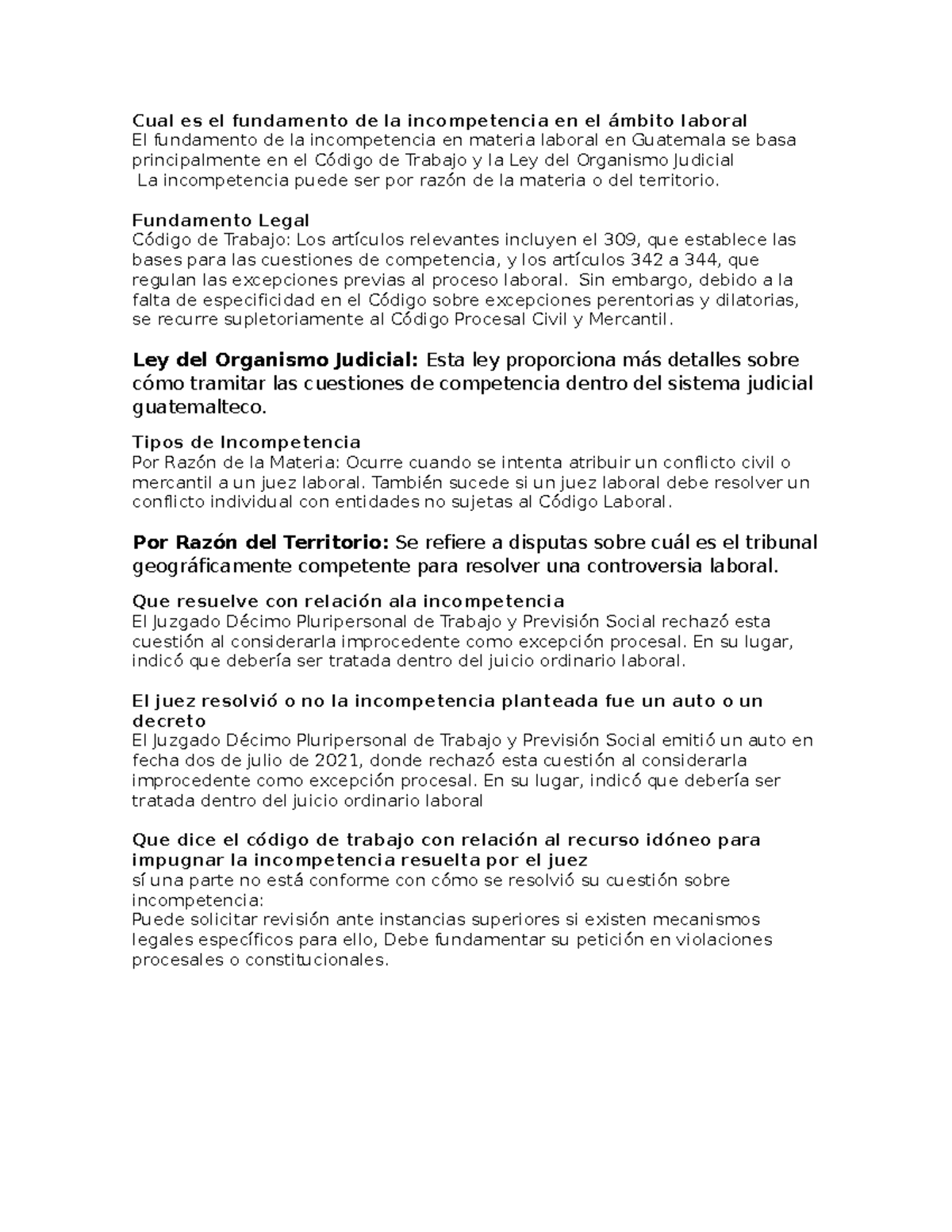 Incompetencia Laboral en Guatemala: Fundamentos y Procedimientos ...