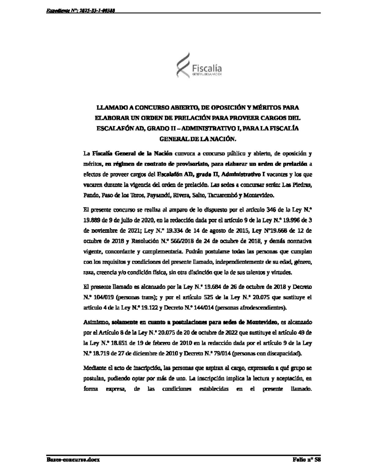 Bases del Concurso Abierto para Cargos AD II en la Fiscalía General de ...