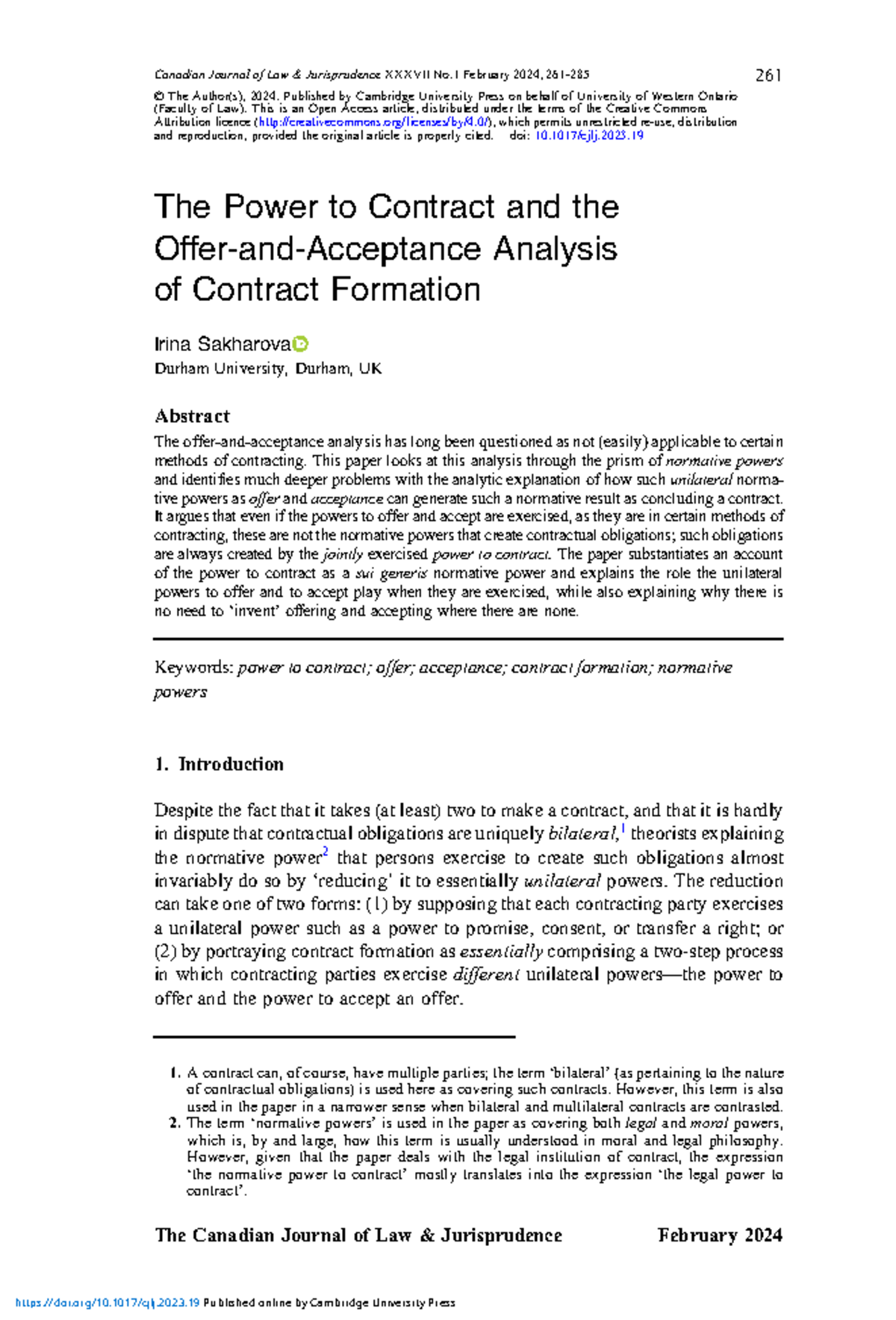 The Power to Contract: Analyzing Offer and Acceptance in Law (261 ...