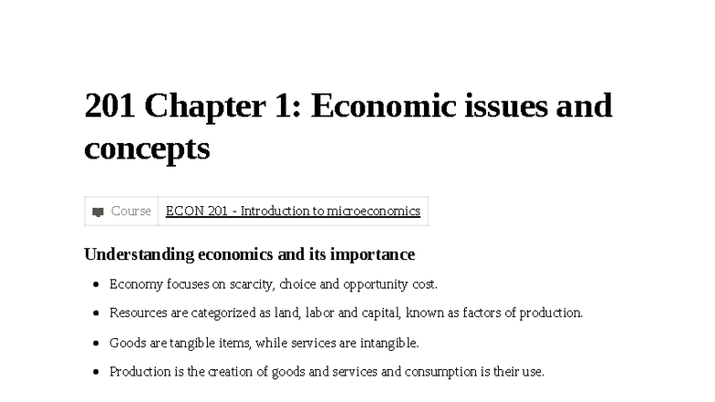 ECON 201 Chapter 1: Key Economic Issues & Concepts - Studocu