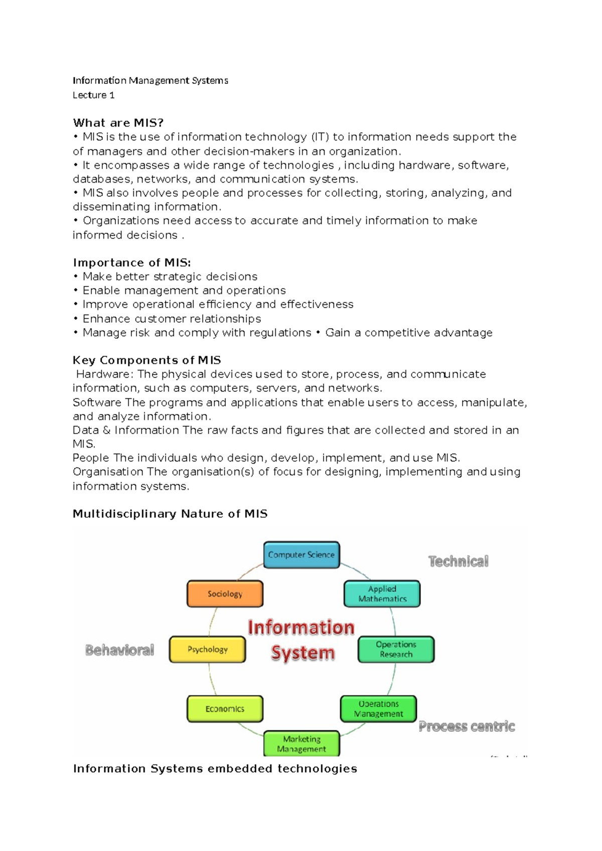 MIS 101: Lecture Series on Information Management Systems and ...