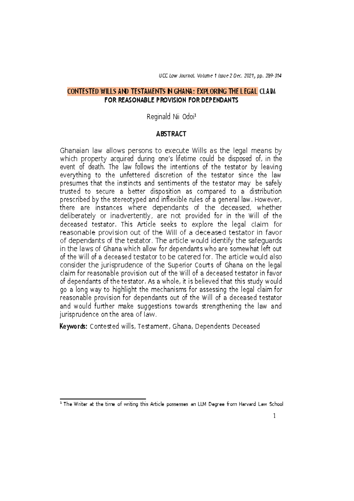 UCC Law Journal: Contested Wills in Ghana - Legal Claims for Dependants ...