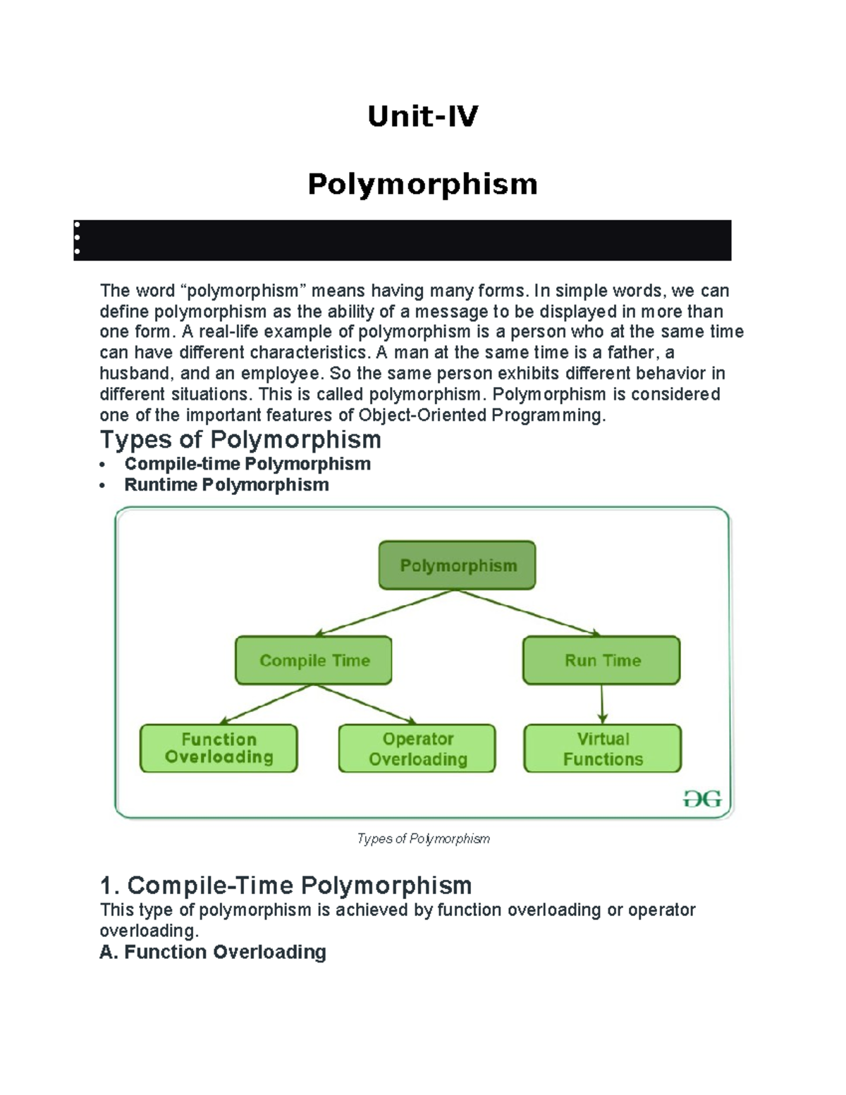 Unit IV - Polymorphism Notes: Understanding Function & Operator ...