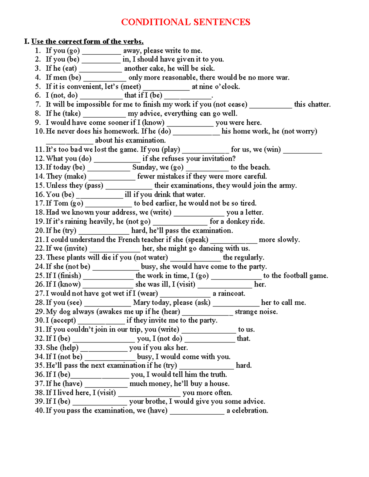 Conditional Sentences Practice (ENG 101) - Studocu