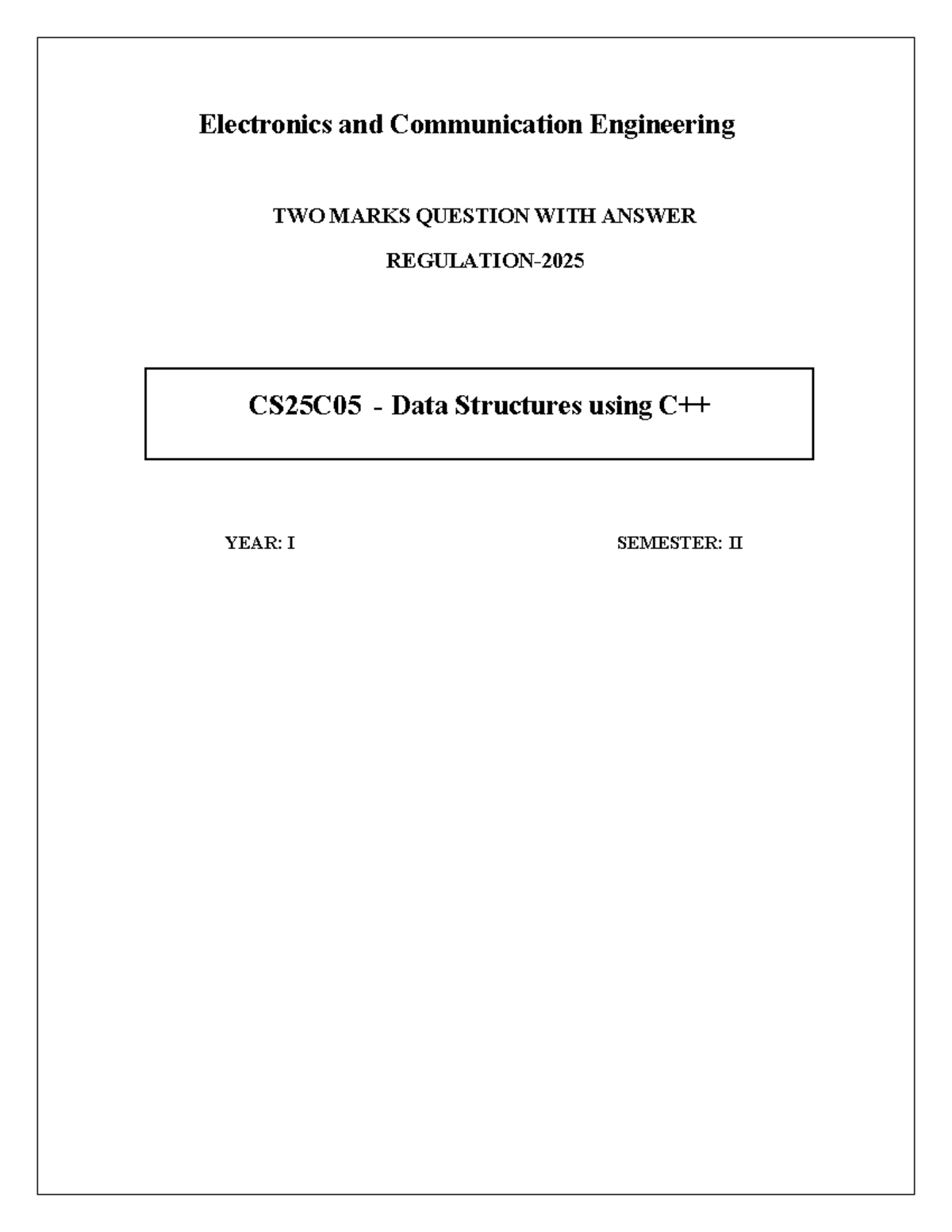 CS25C05 Data Structures: Two Marks Questions and Answers - Studocu