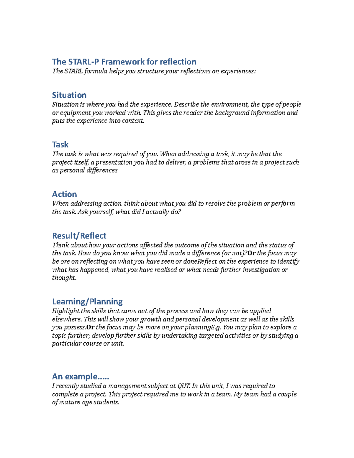 The STARL-P Reflection Framework for MGB222: An Insightful Guide - Studocu