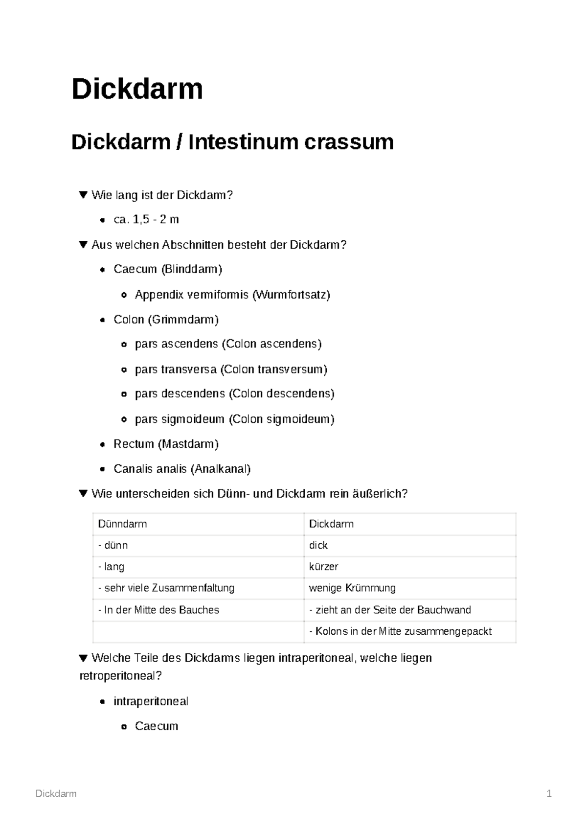 wie lang ist der dickdarm beim menschen