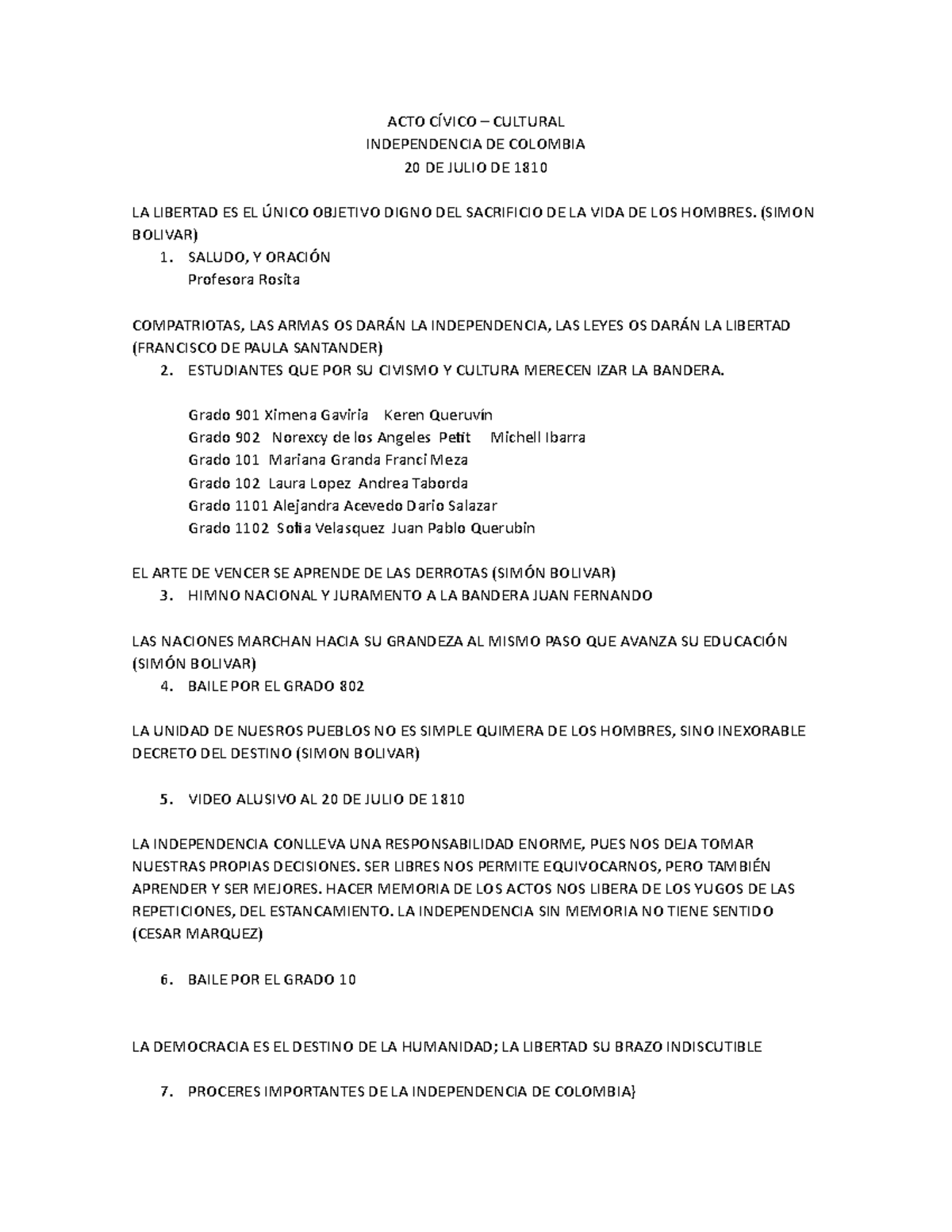 Homenaje a los Próceres de la Independencia de Colombia - 20 de Julio ...