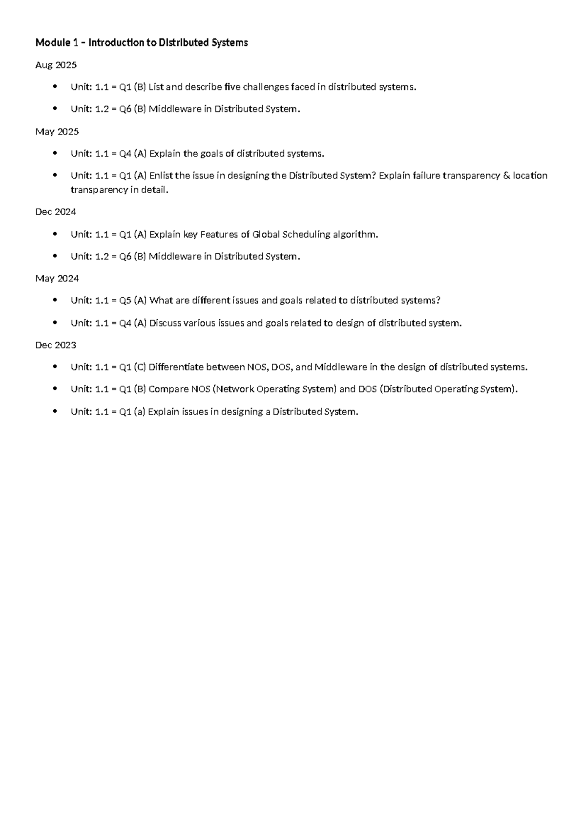 Module 1-5: Key Concepts in Distributed Systems - PYQ Notes - Studocu