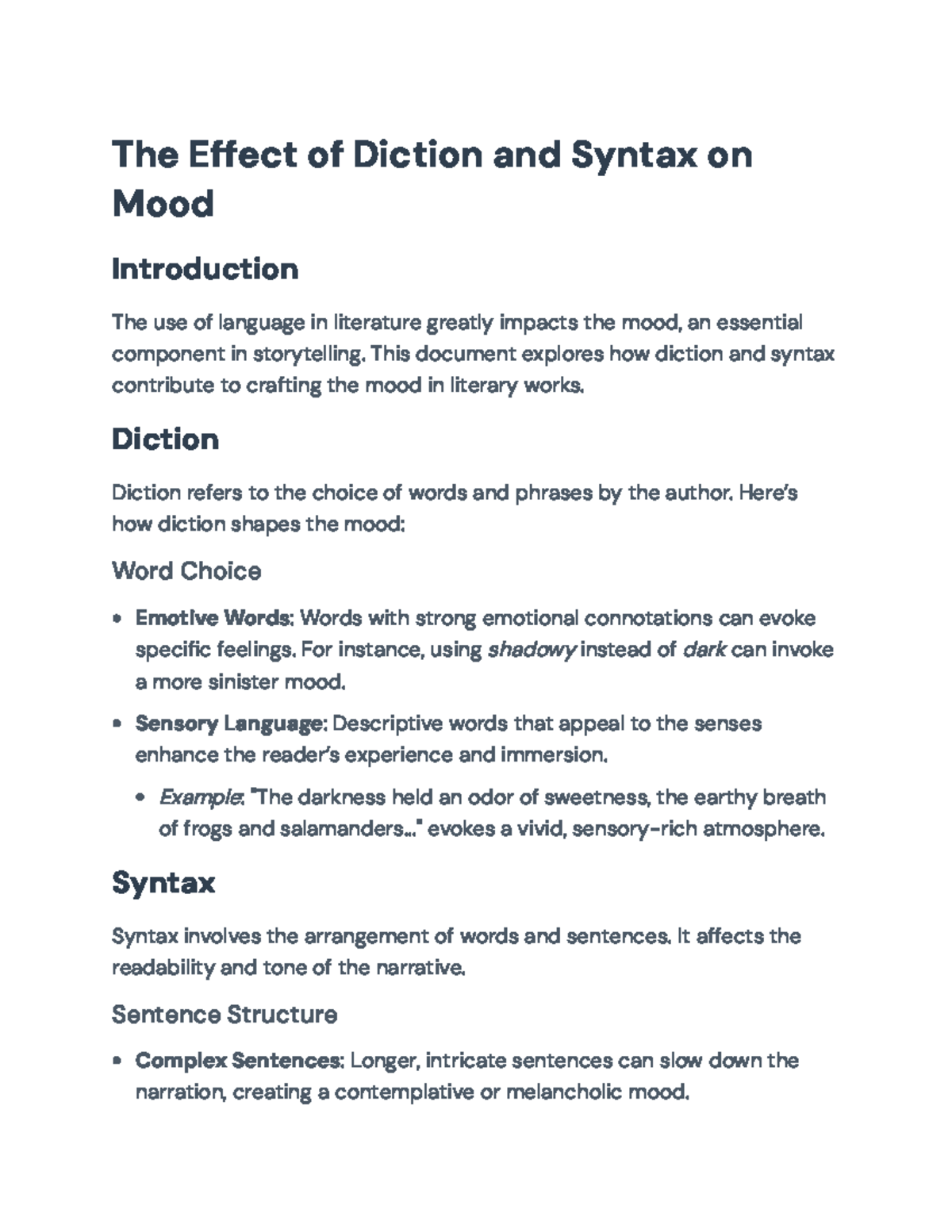 The Impact of Diction and Syntax on Mood in Literature Analysis - The ...