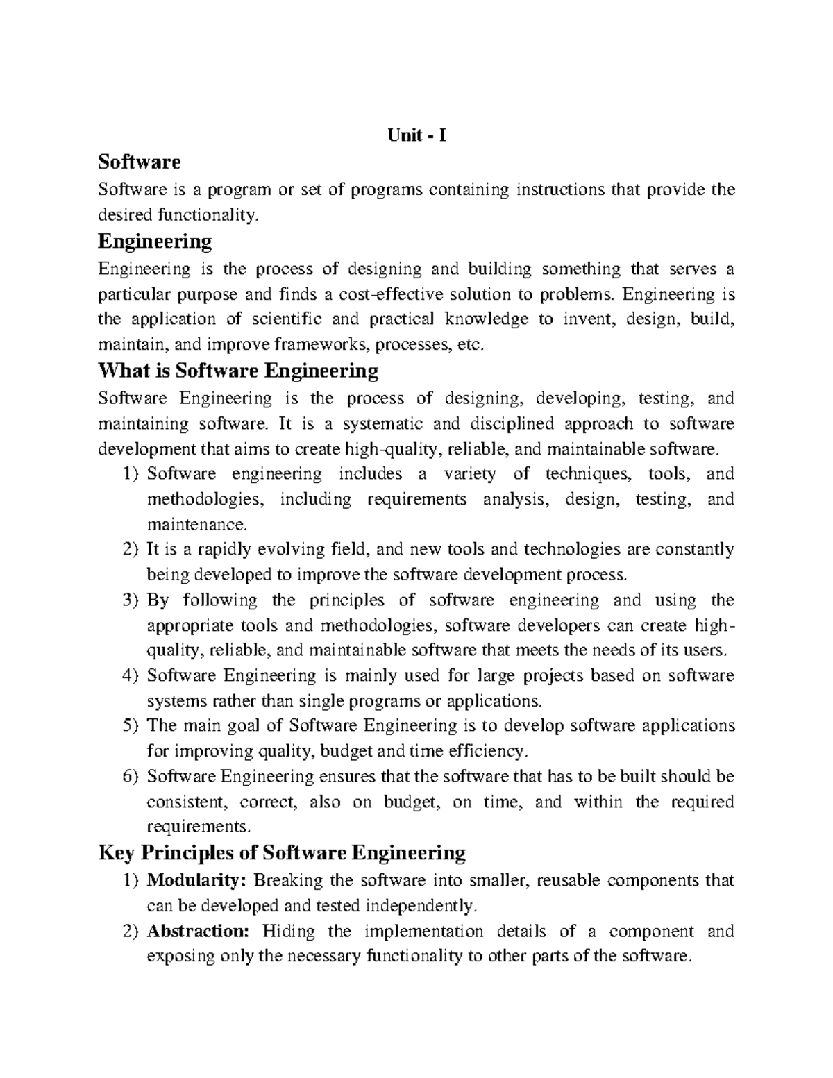 Unit - 1 Software Engineering Notes - Unit - I Software Software is a ...