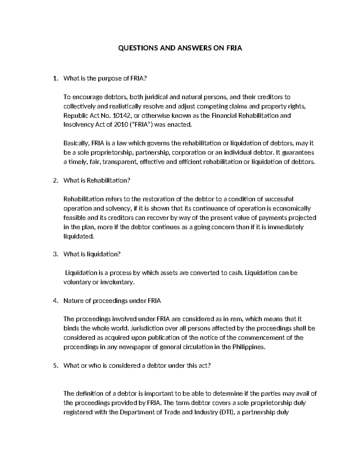 559749091 Q&A Summary on FRIA: Key Insights and Concepts - Studocu