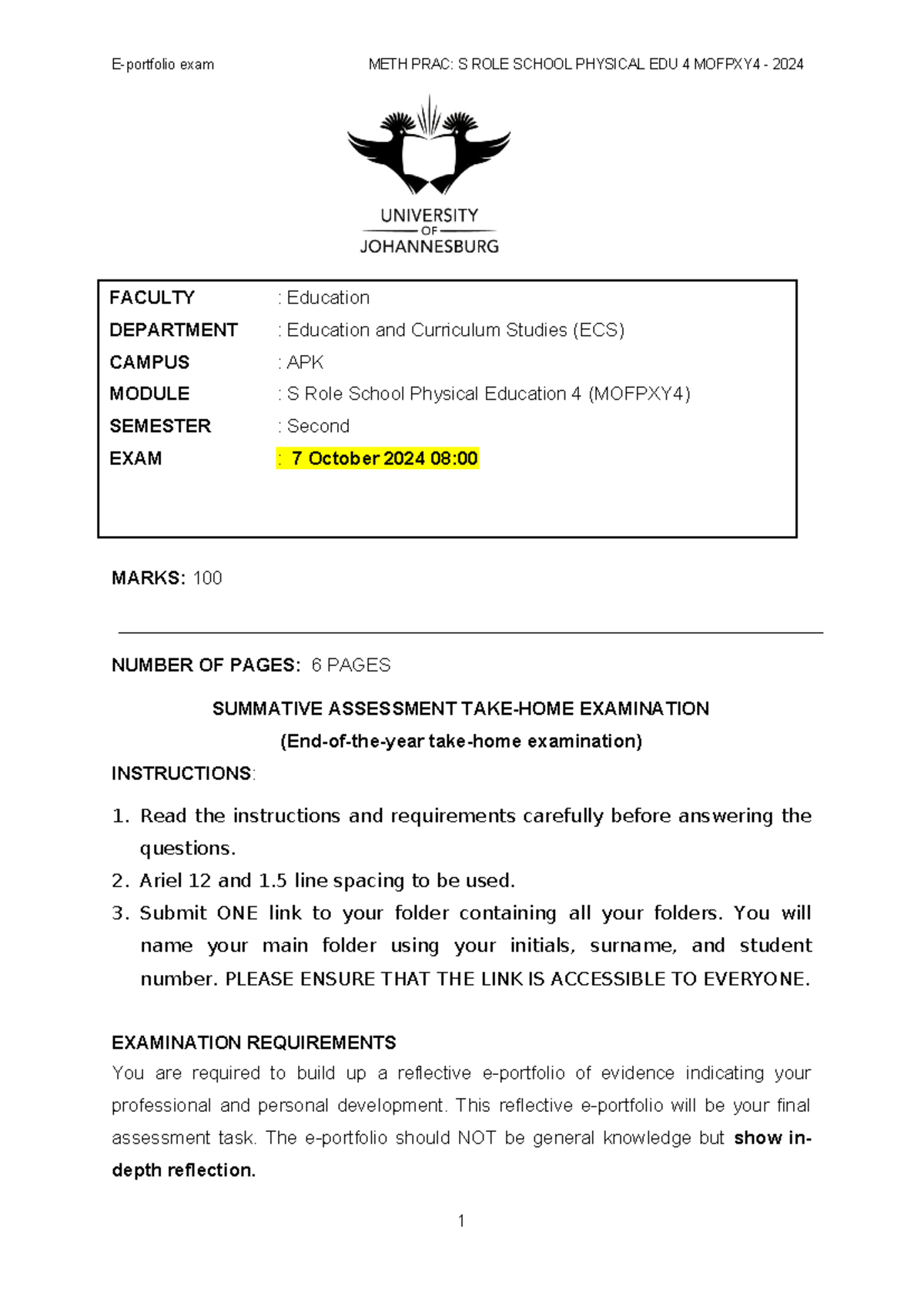 Final Exam E-Portfolio Task 2024 - MOFPXY 4 (Due 7 Oct) - Studocu