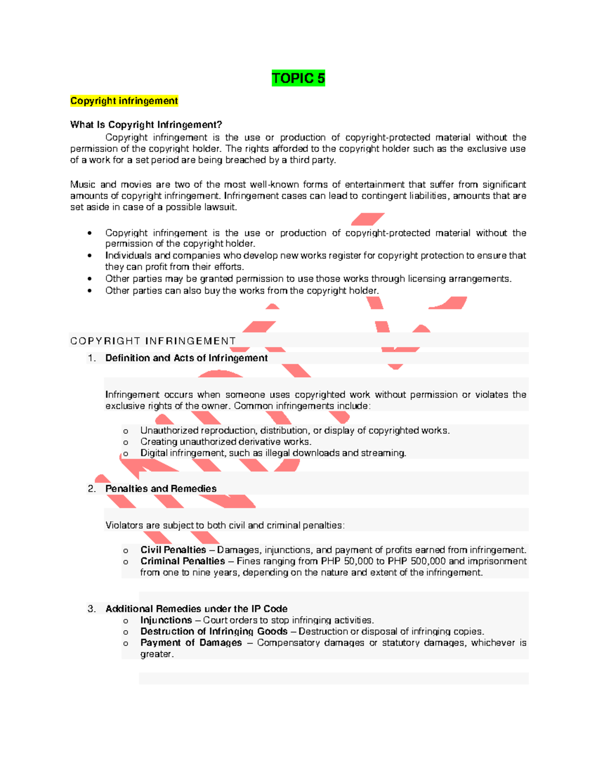 INDT 25 - Topic 5 AND 6 - none - TOPIC 5 Copyright infringement What Is ...