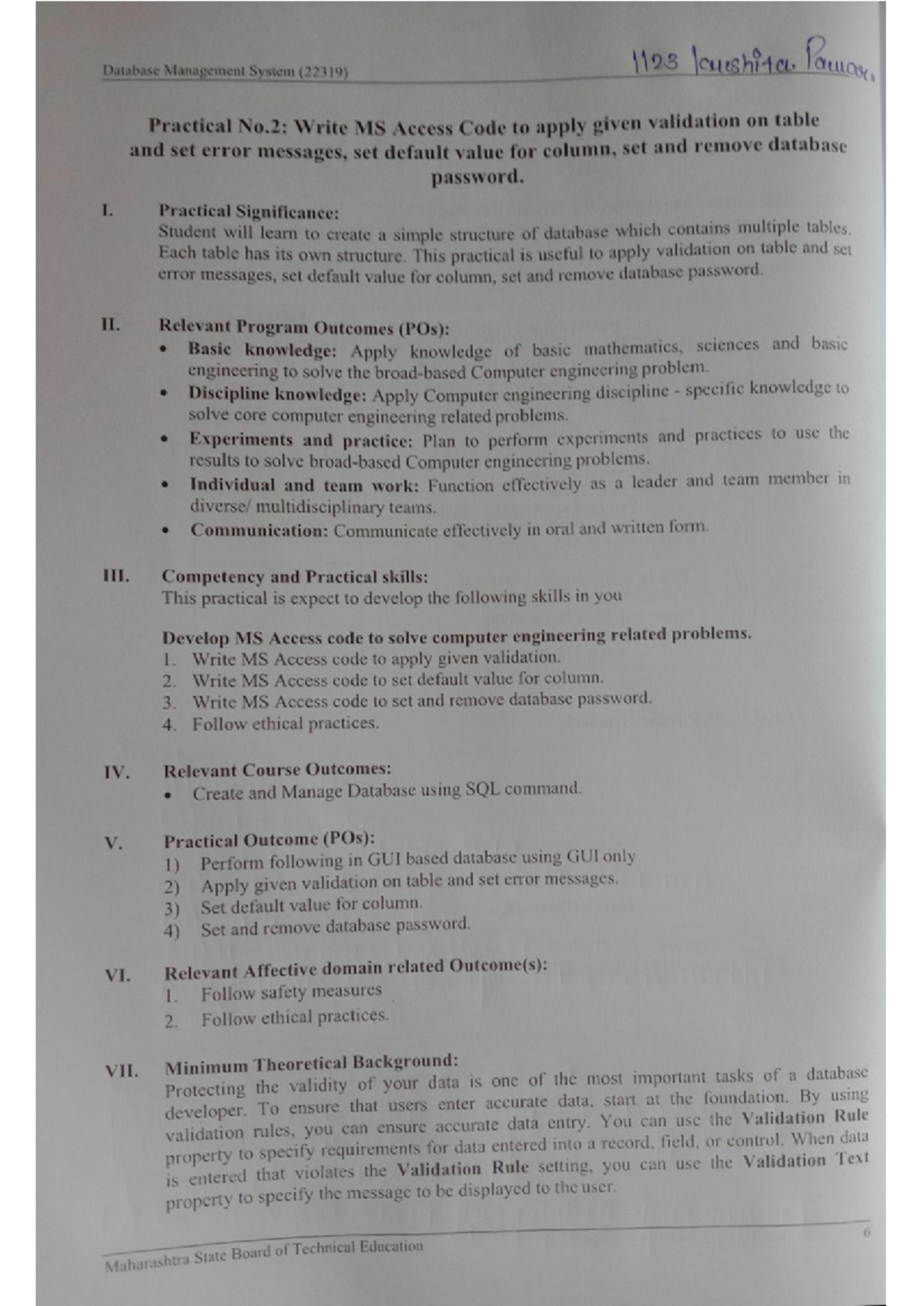 DMS 22319 Practical 2: MS Access Code for Data Validation & Password ...