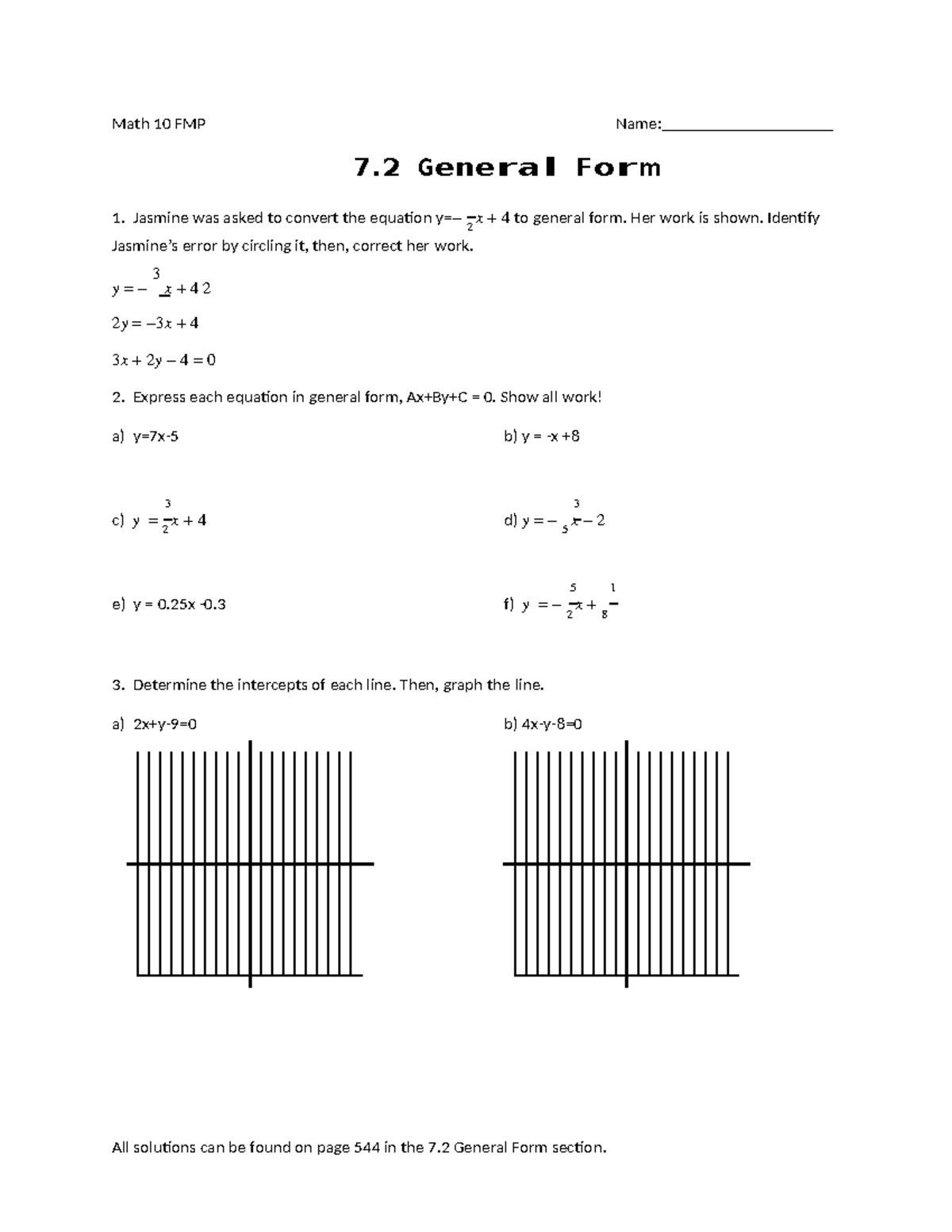 Math 10 Final Exam: General Form to Gradient Intercept Concepts - Studocu
