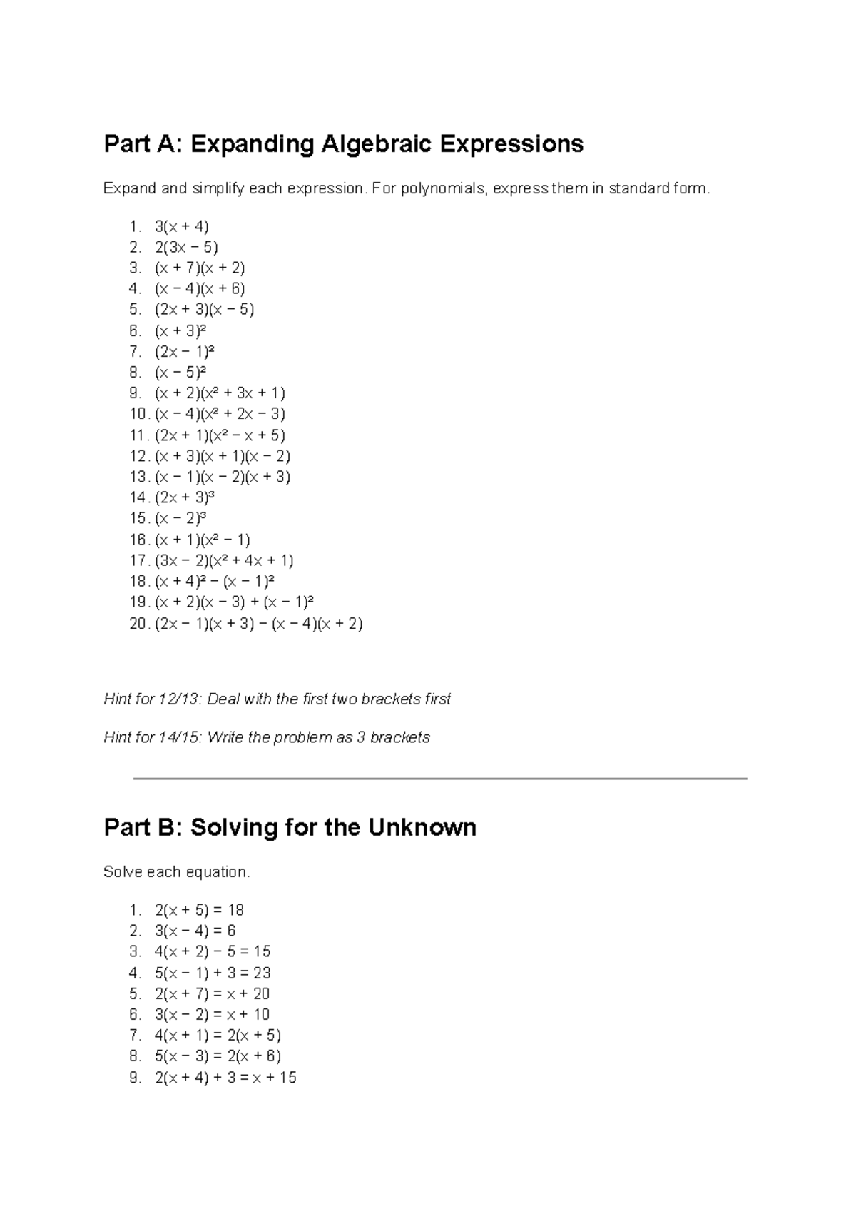 Algebra Practice: Expanding Expressions & Solving Equations - Studocu