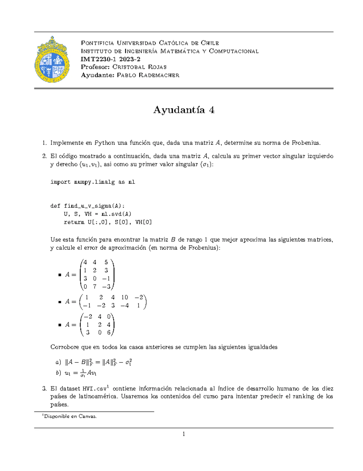 Ay 1 - Ayudantía: Soluciones y Espacios de Matrices en A - Studocu