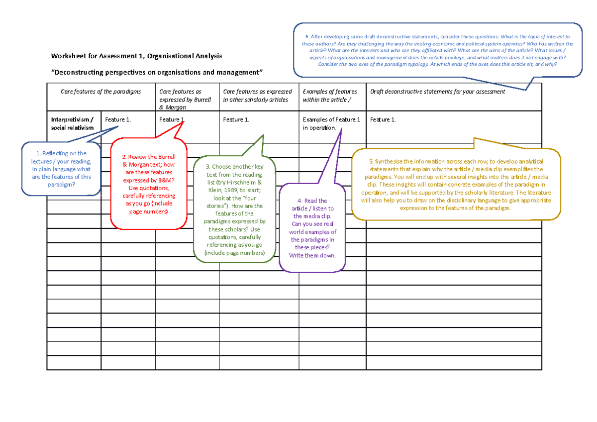 Worksheet for Assessment 1 - Organisational Analysis - SR - Worksheet ...