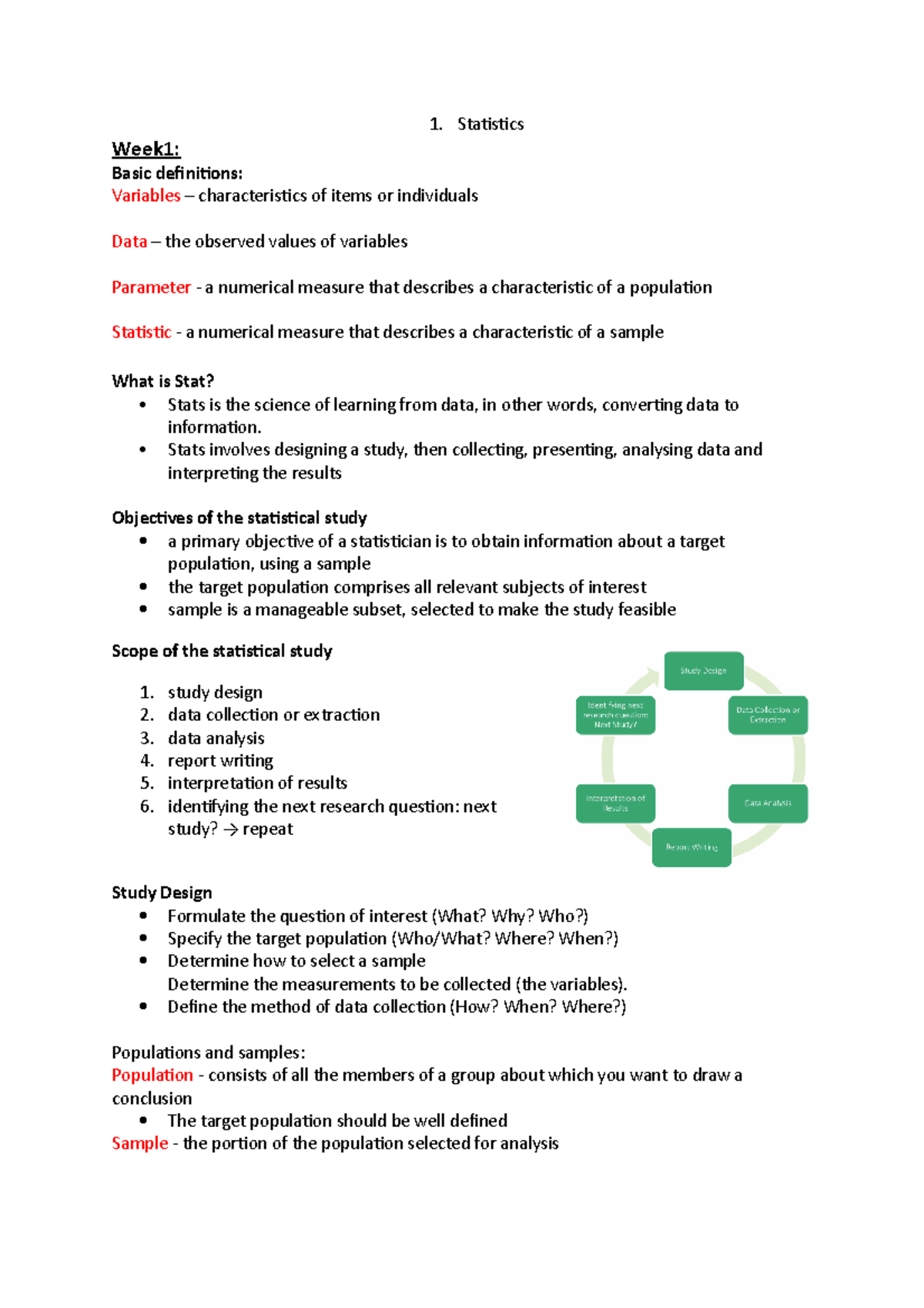 Statistics - notes - Statistics Week1: Basic definitions: Variables ...