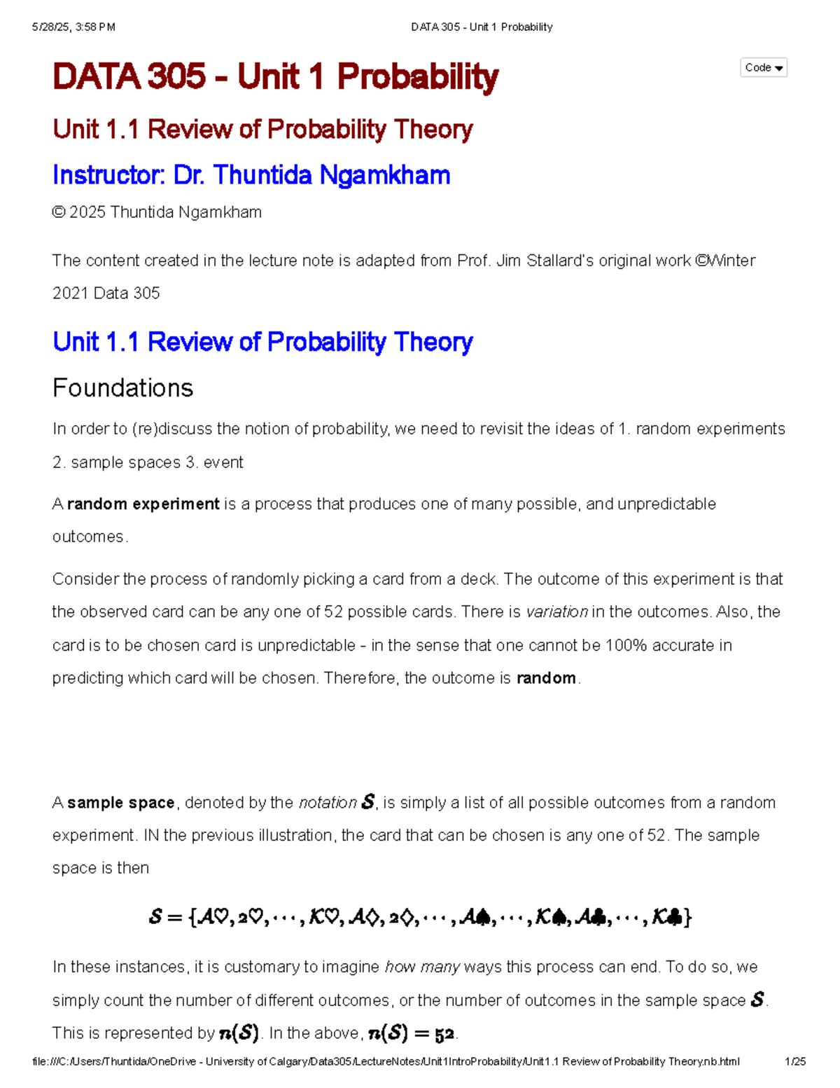 DATA 305 - Unit 1.1 Probability Theory Review Notes - Studocu