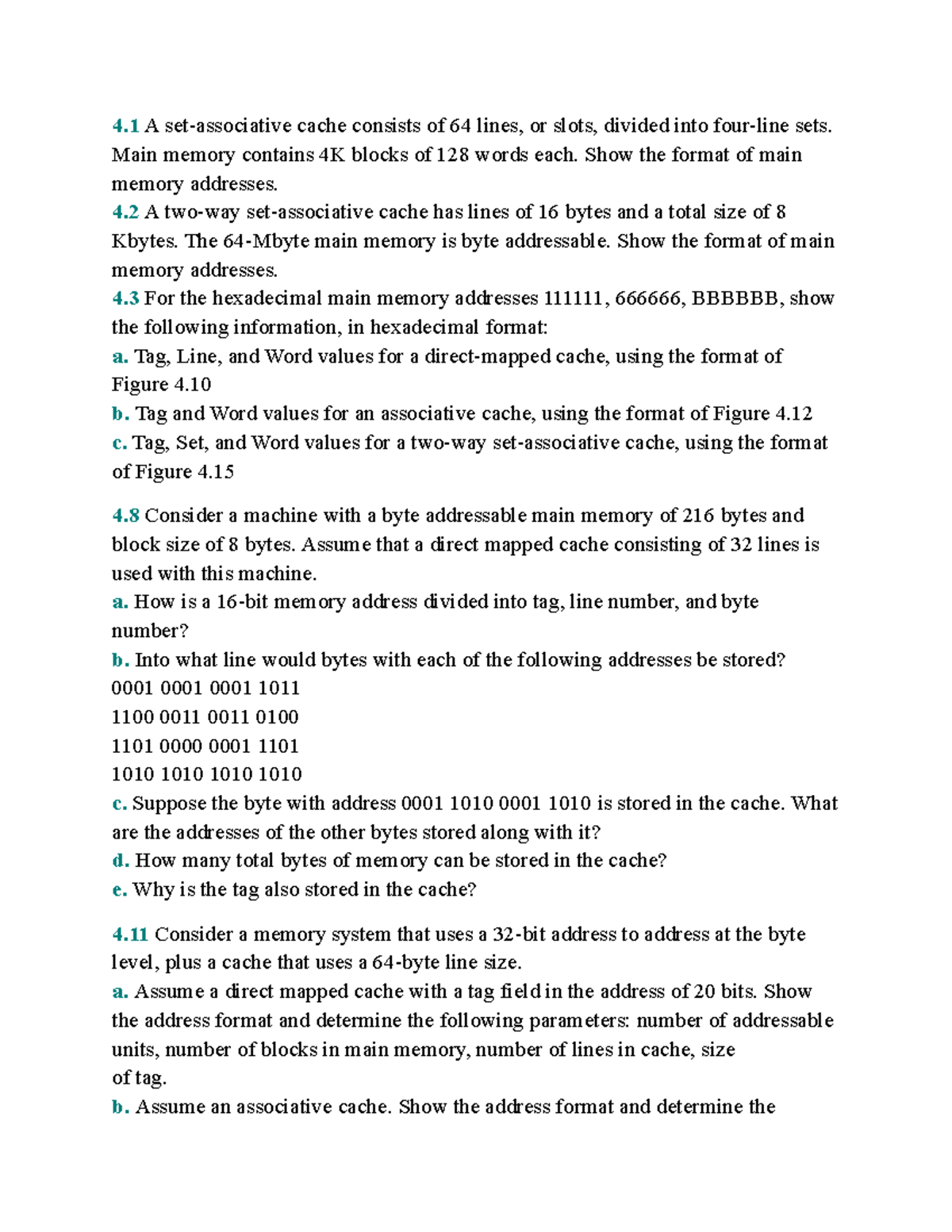 Exercise Chapter 4 - Set-Associative Cache and Memory Addressing ...