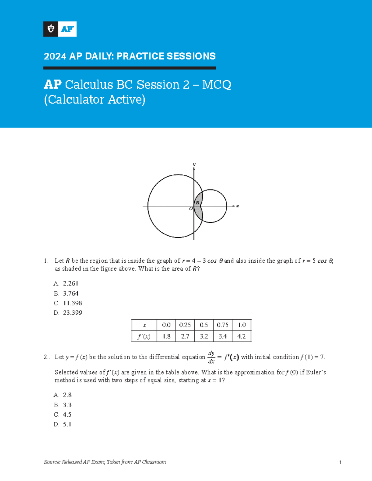 AP Calc BC 2024: Calculator Active MCQ Practice Session 2 - Studocu