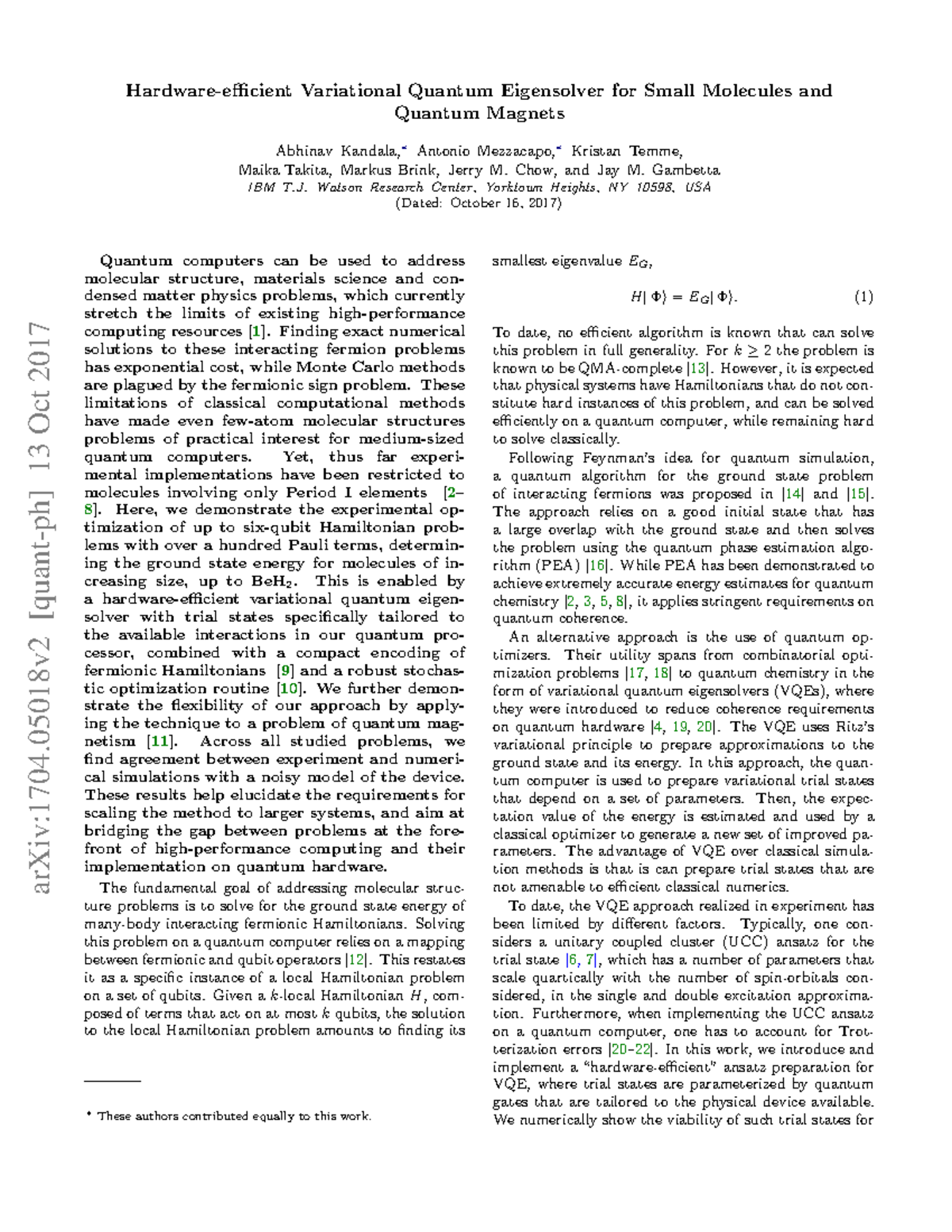 Variational Quantum Eigensolver for Small Molecules and Quantum Magnets ...