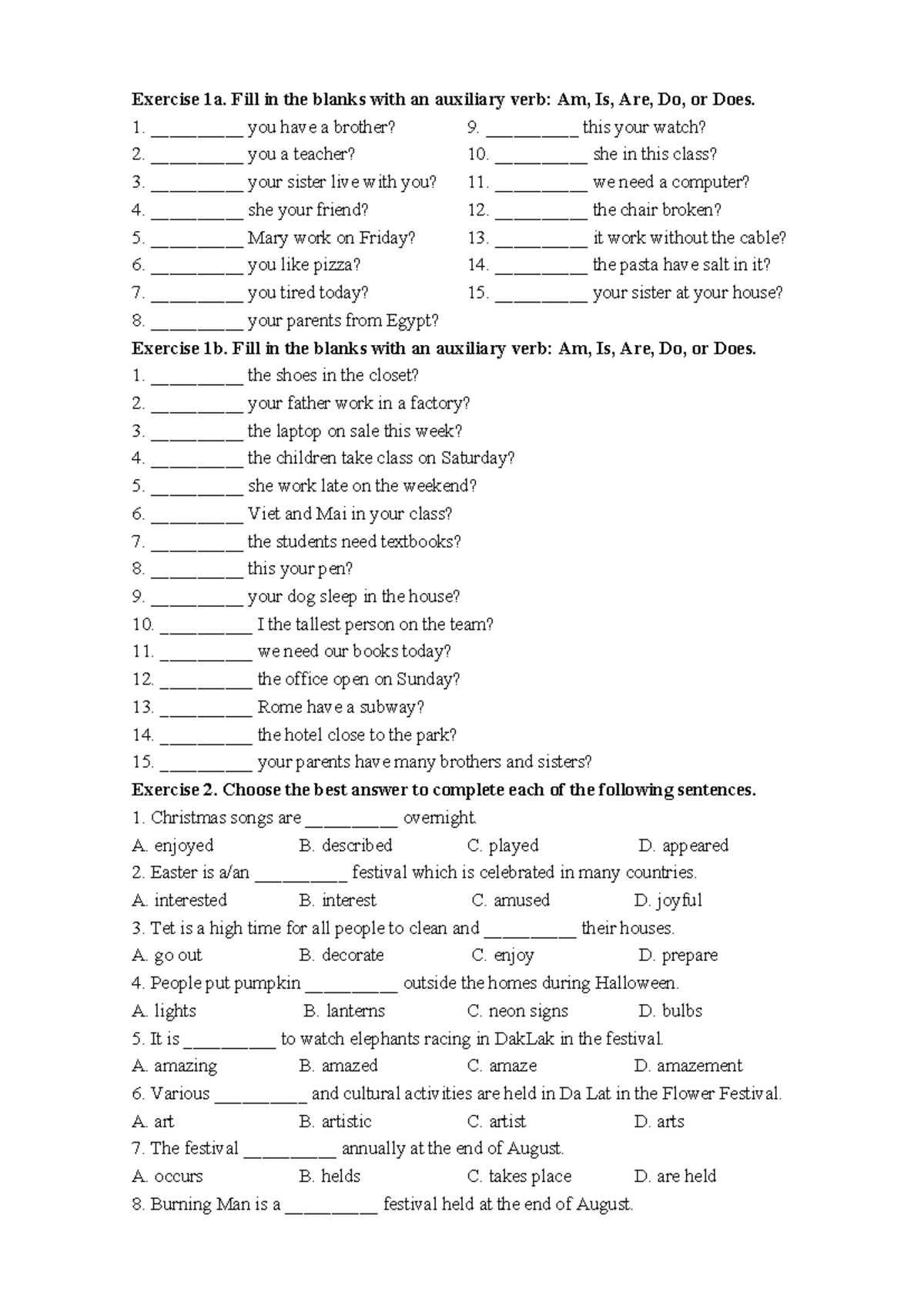 Bt20 - Auxiliary Verbs and Sentence Completion Exercises - Studocu