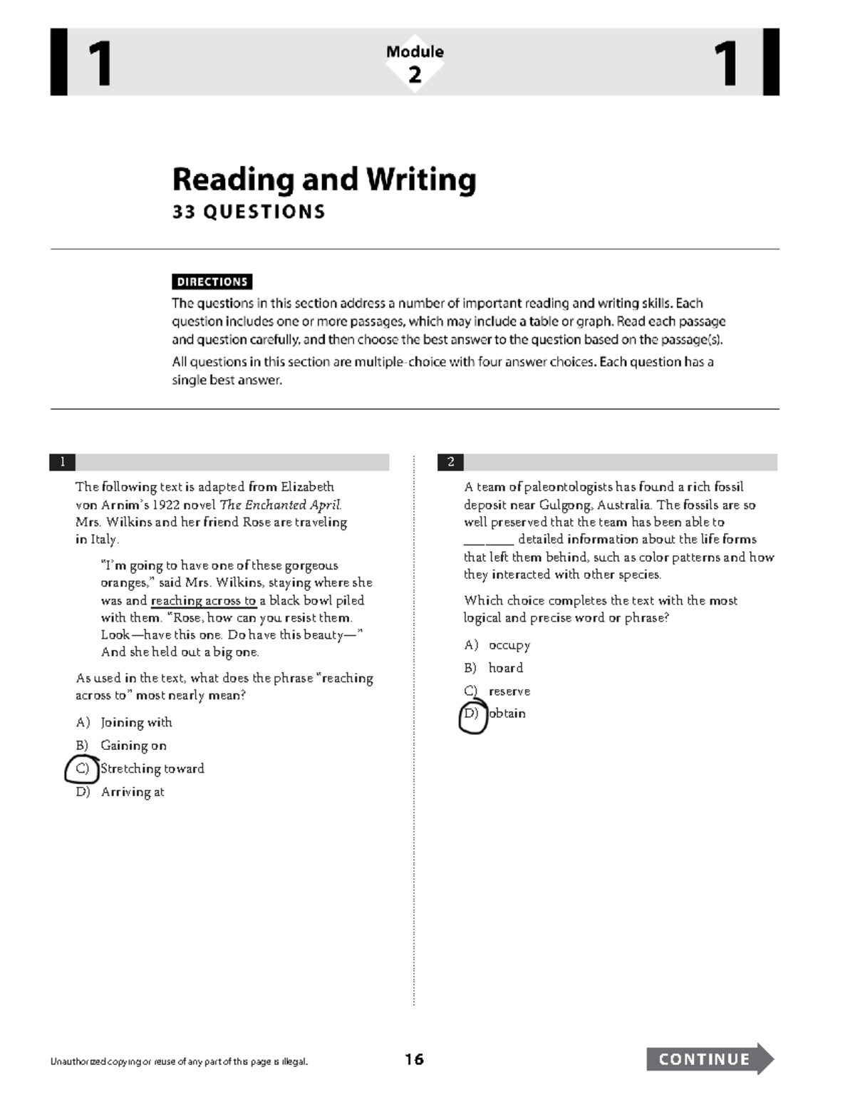 SAT Test Module 2: Reading and Writing Practice Questions - Studocu