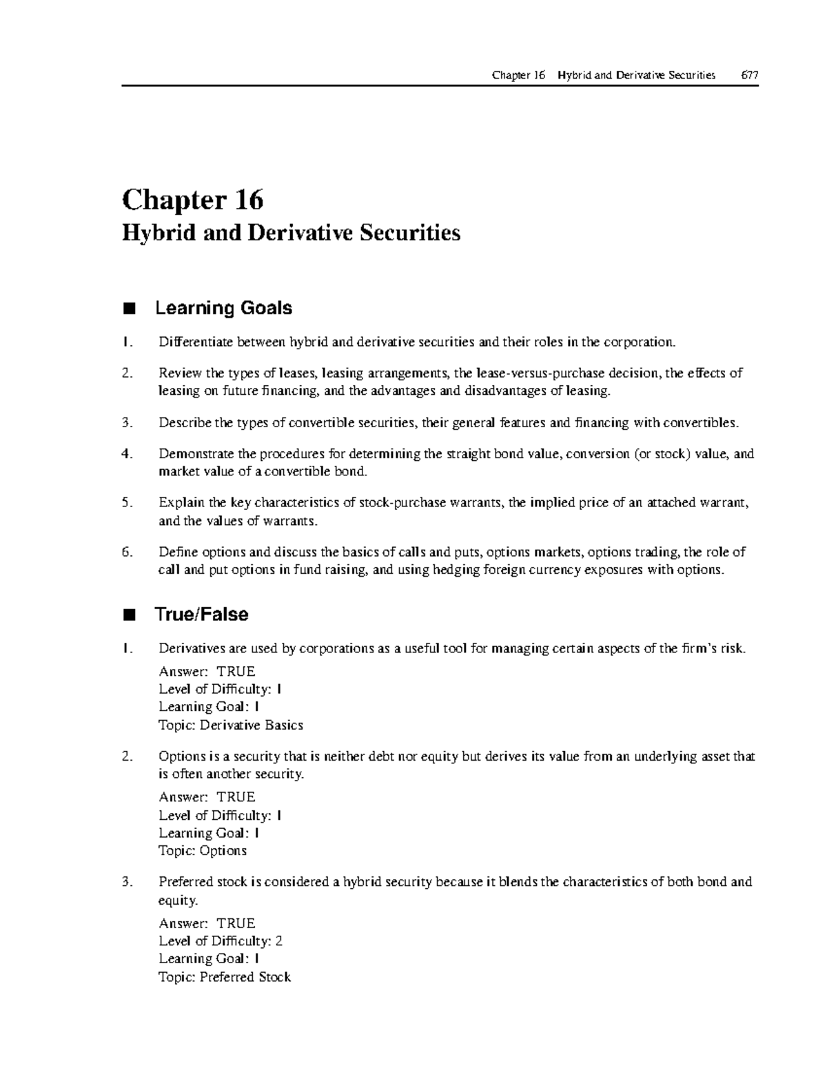 Tb16 - Test Bank: Chapter 16 on Hybrid and Derivative Securities - Studocu