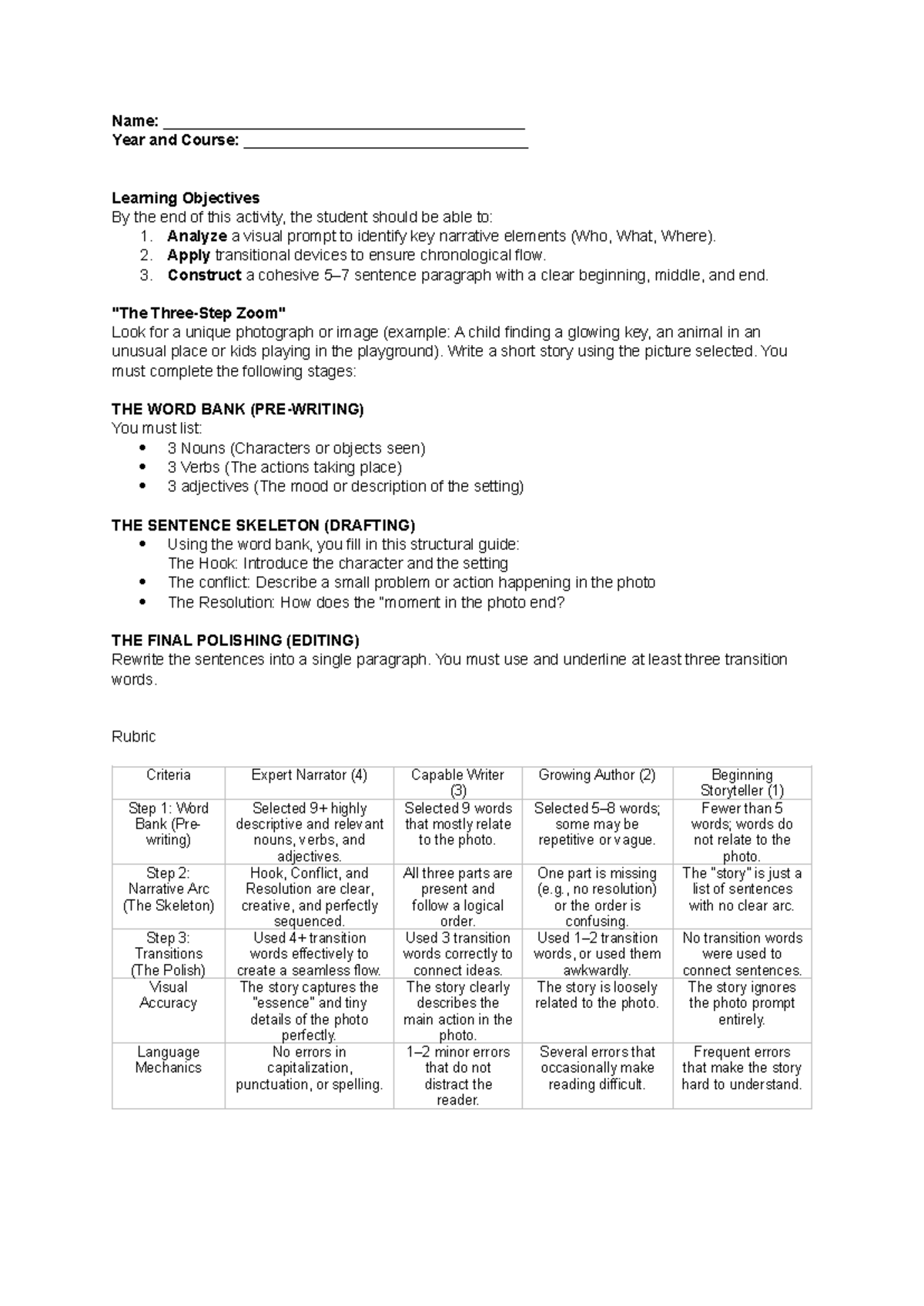 BEED 2A Teaching Writing Activity: Crafting a Narrative Story - Studocu