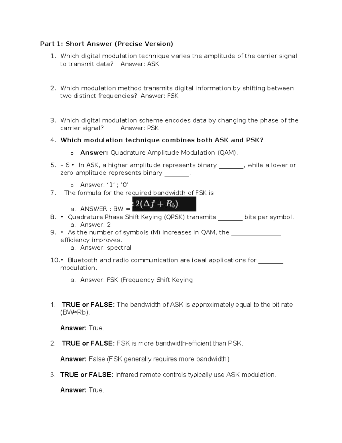 Quiz g5: Digital Modulation Techniques Short Answer Guide - Studocu