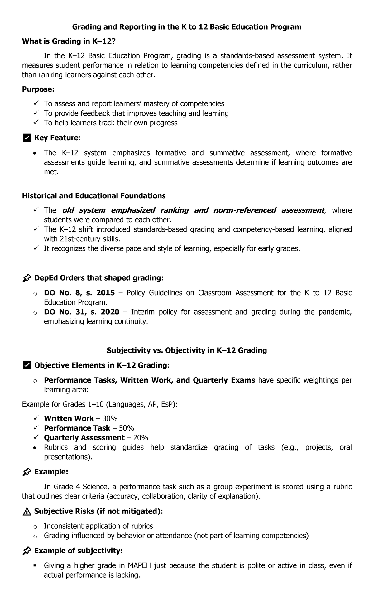 Grading and Reporting Practices in K to 12 Basic Education Program ...