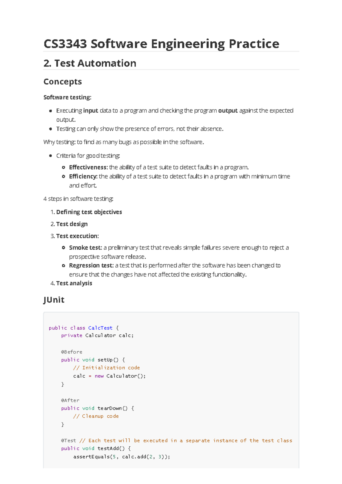 CS3343 Software Engineering Practice: Test Automation & Refactoring ...