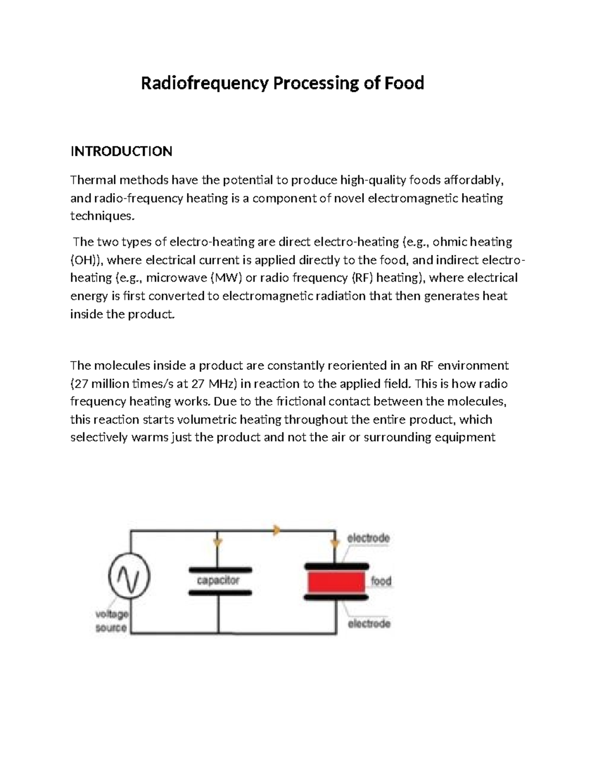 Radiofrequency Processing of Food: Techniques and Applications - Studocu