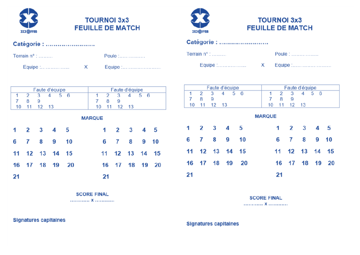 Feuille de Match pour Tournoi 3x3 - FFBB Document - Document Preview