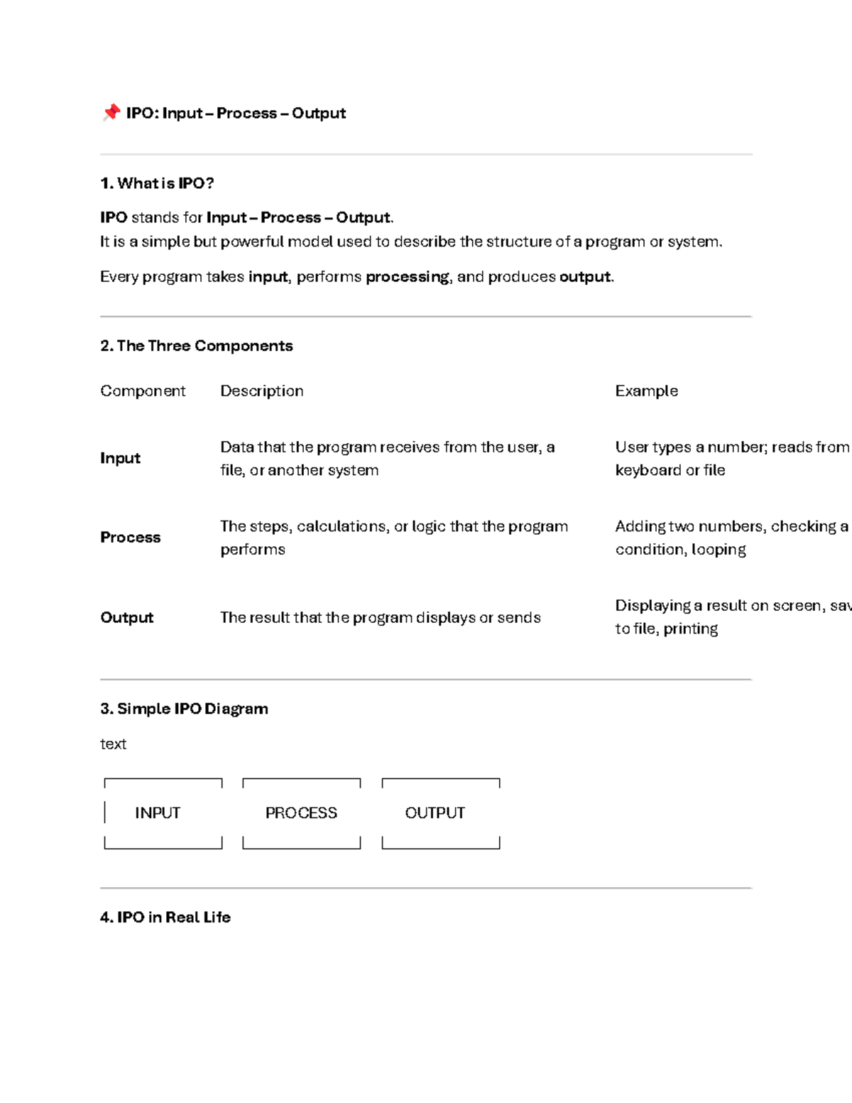 IPO Model Overview: Understanding Input, Process, and Output - Studocu